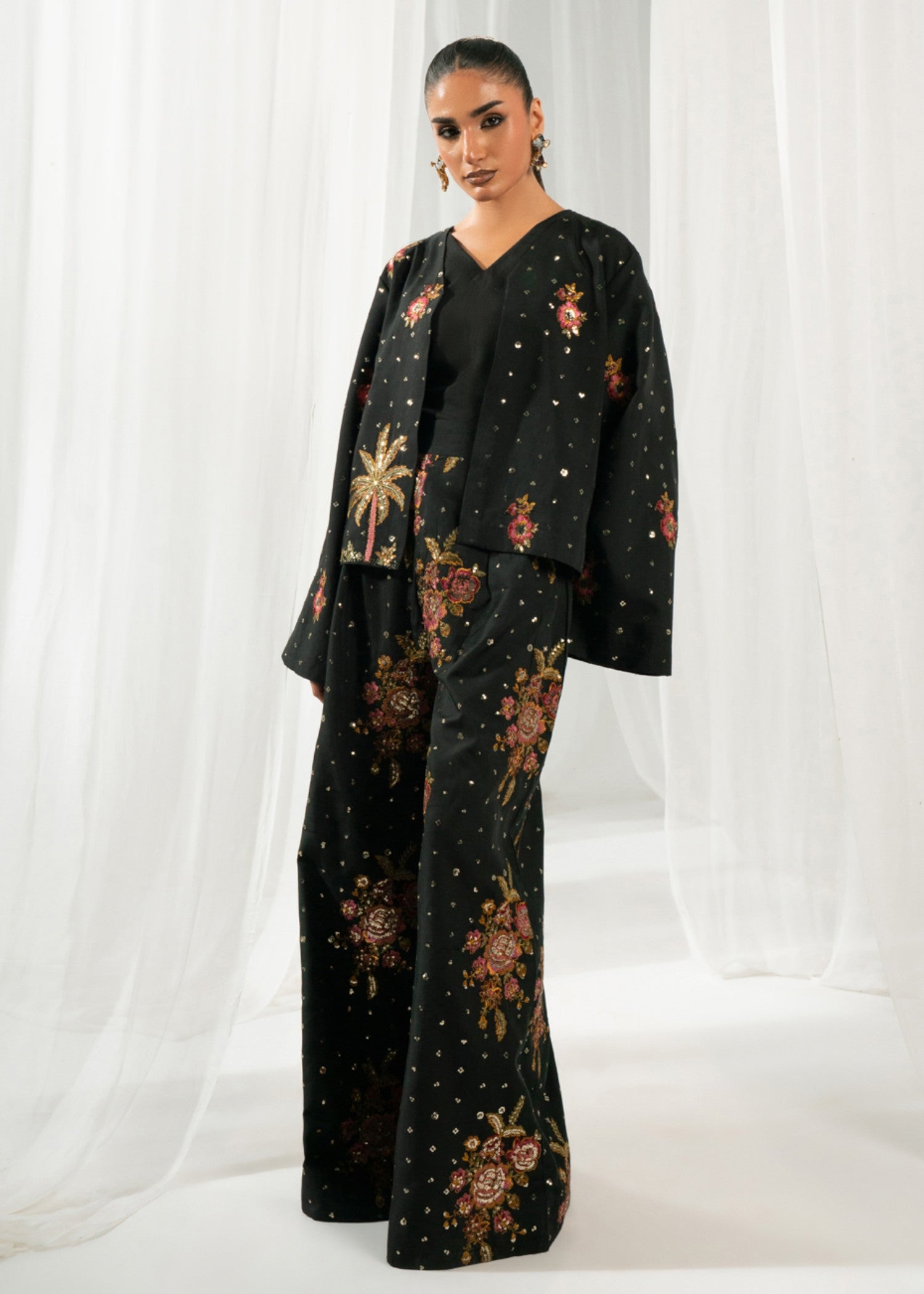 viscose thai silk Co Ord Sets in Black