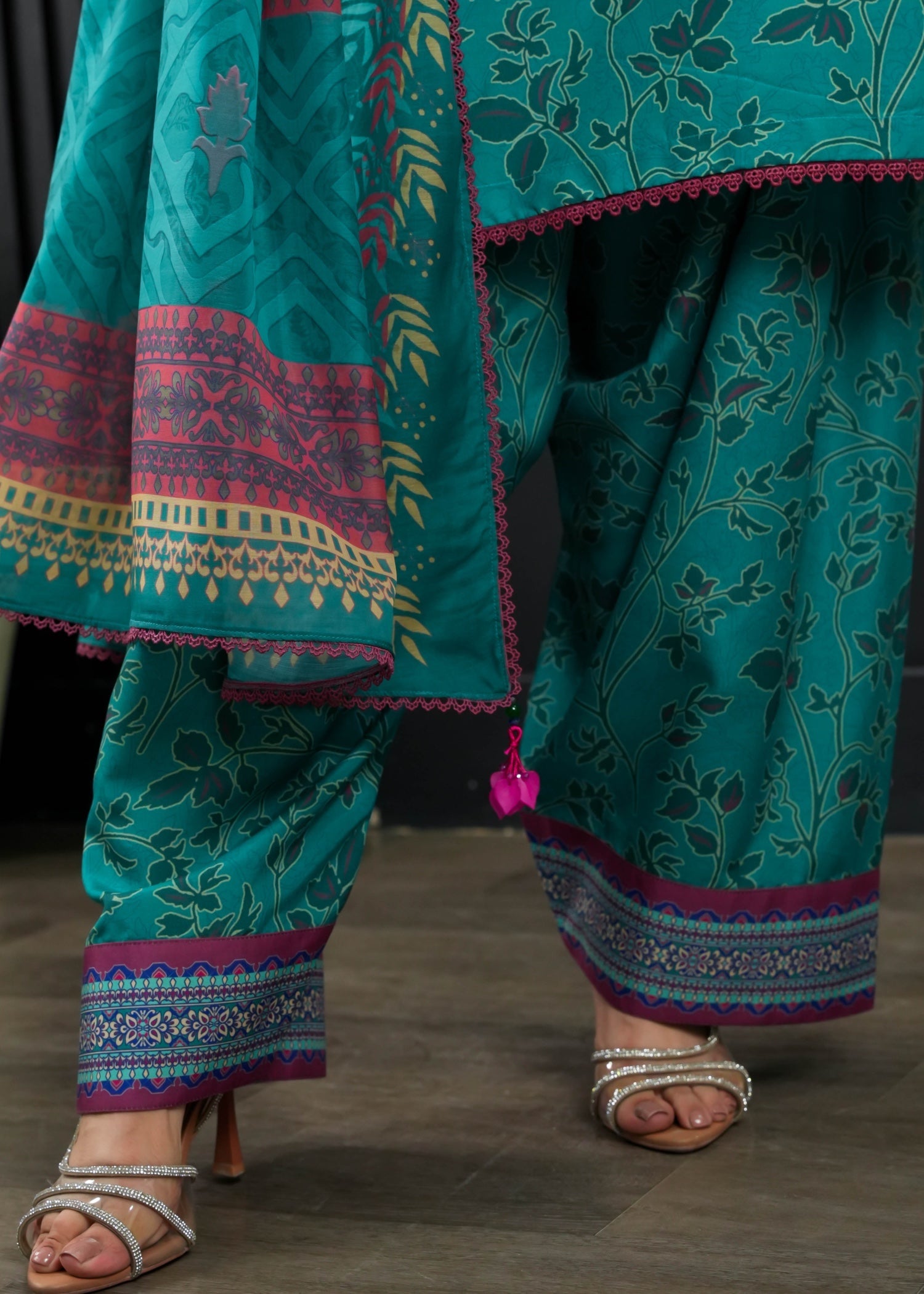 slub cambric Kurta Set in Sea green