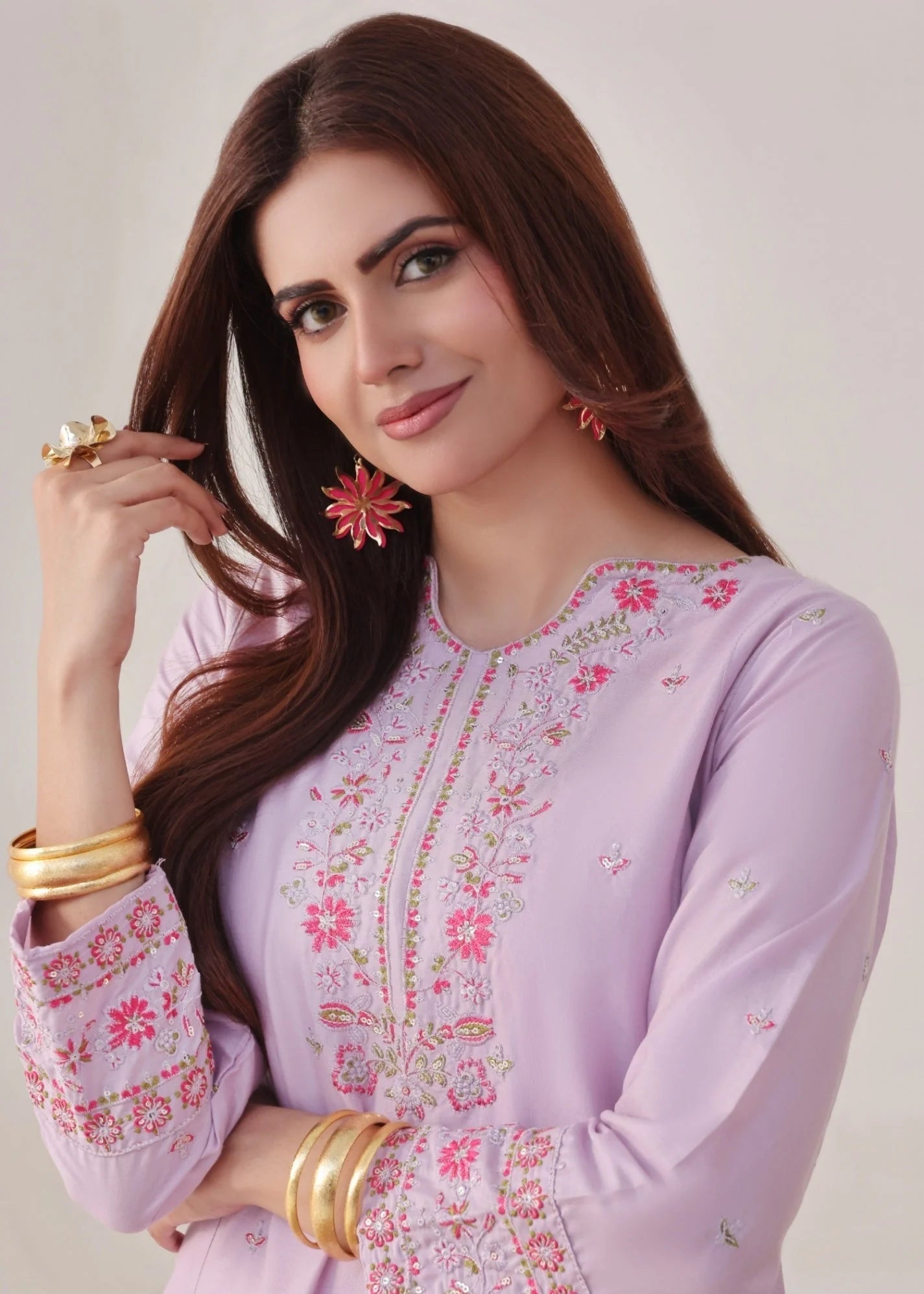 lawn cotton Kurta Set in Lilac