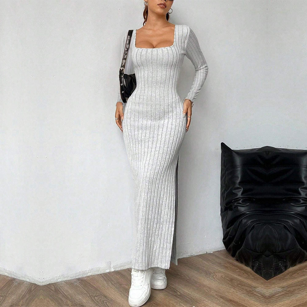 Women's Simple Square Collar Backless Dress
