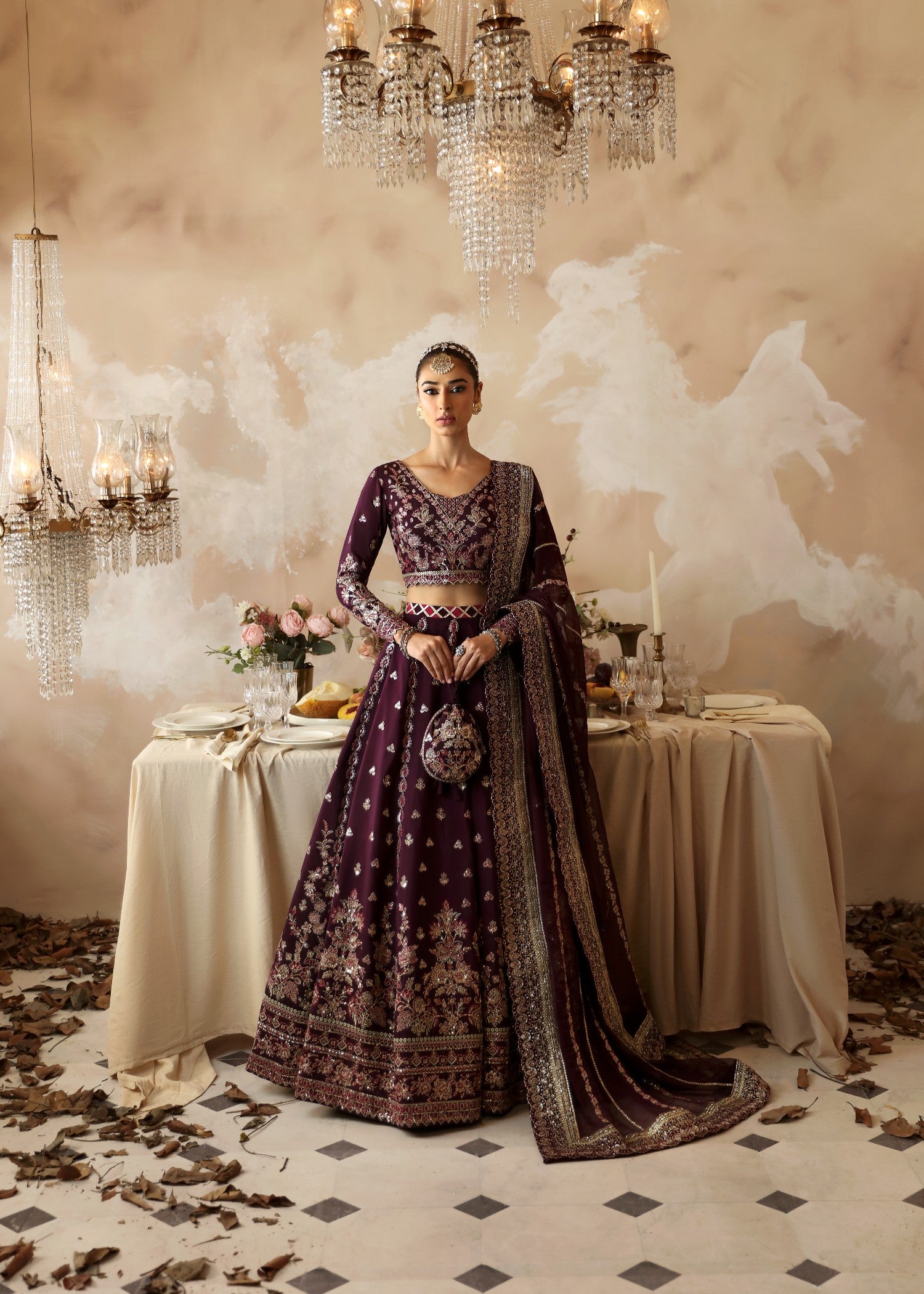 silk Lehenga in Maroon