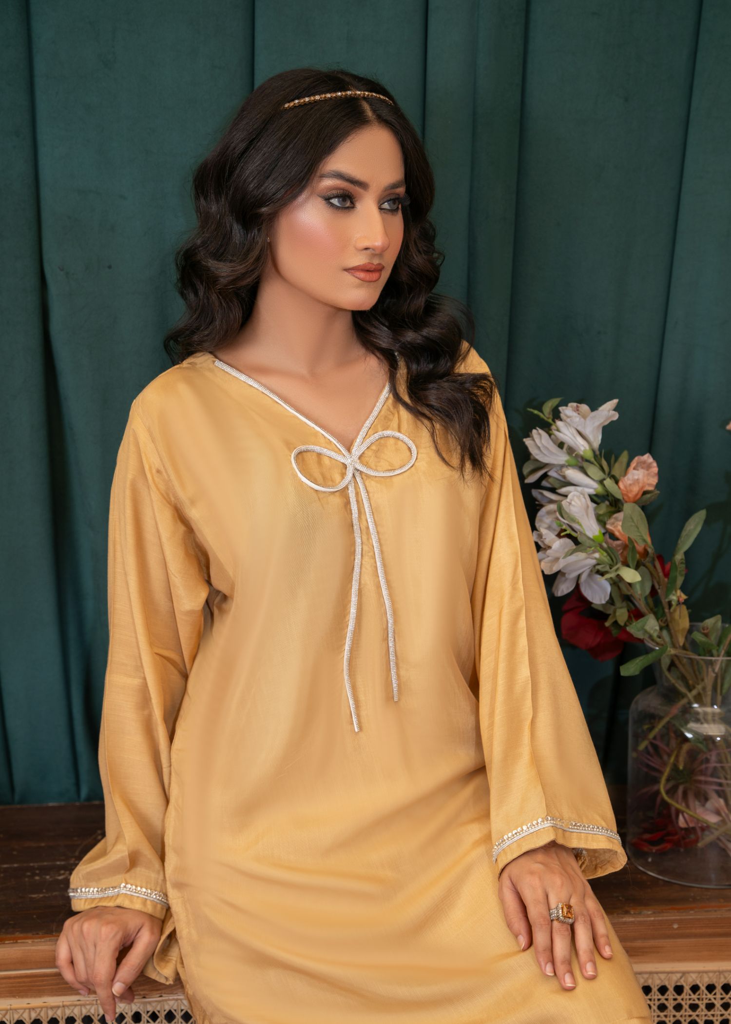 viscose thai silk Kurta Set in Marigold