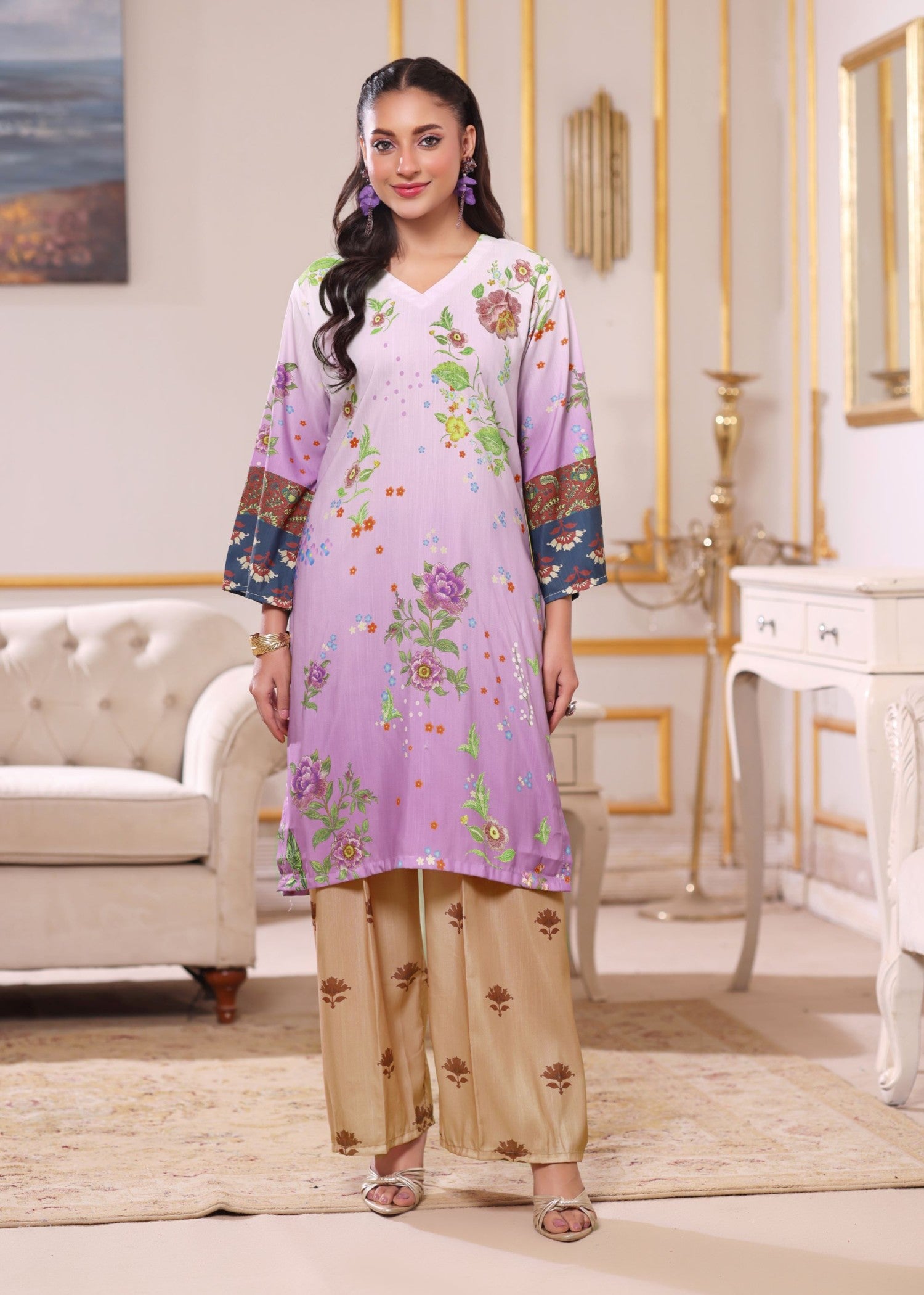 swiss lawn Kurta Set in Multi