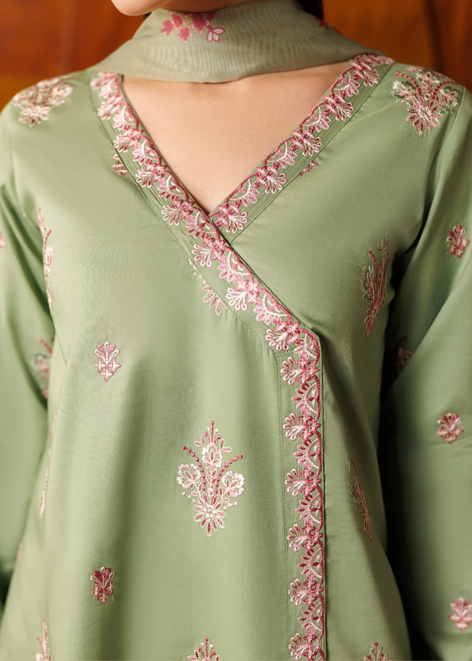 lawn cotton Angrakha in Pistachio green