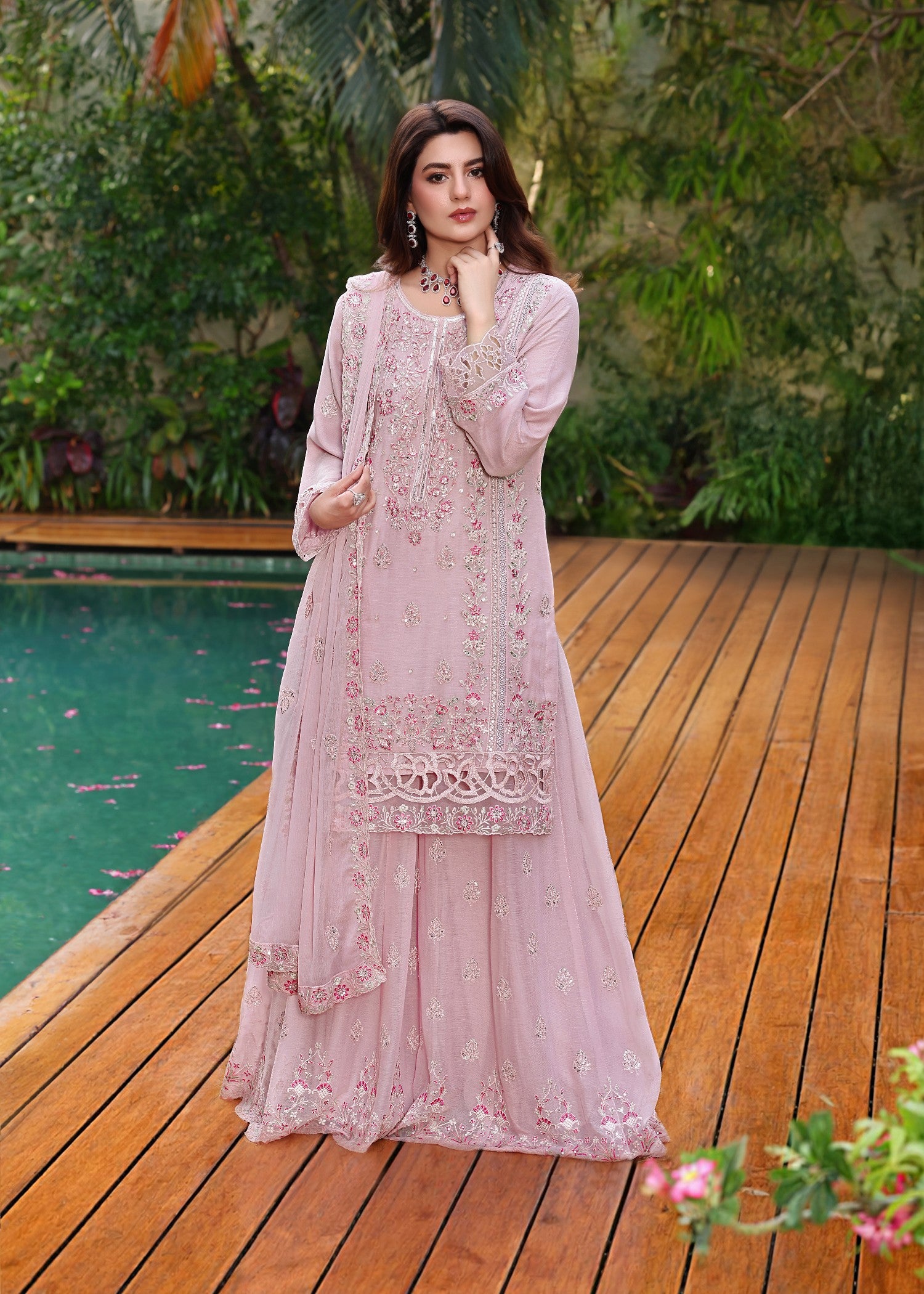 chiffon Kurta Set in Light pink