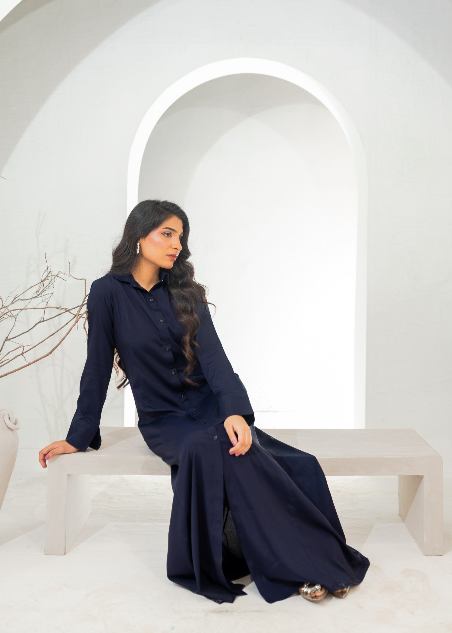 polyester crepe Dress in Navy blue