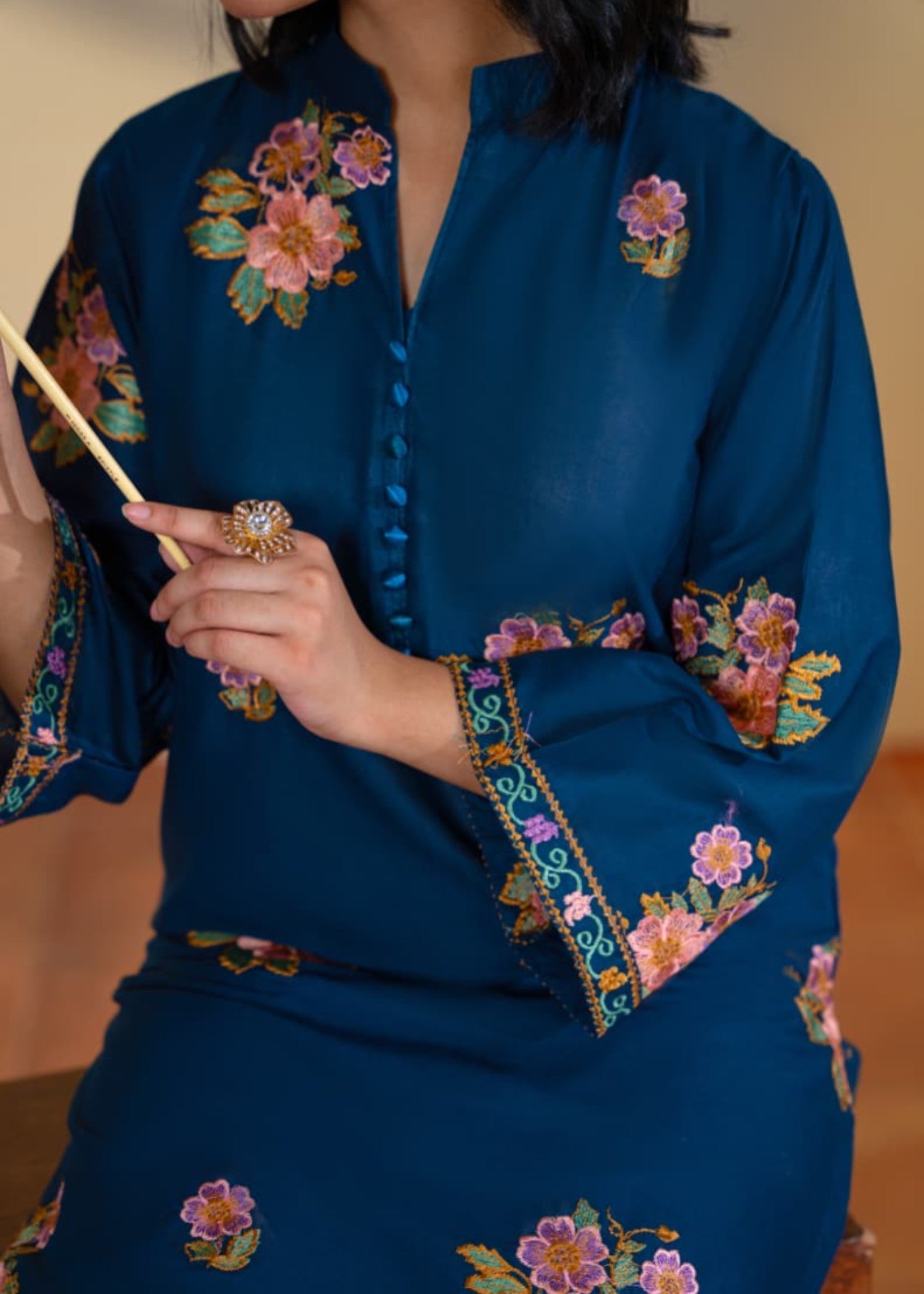 cotton Kurta Set in Denim