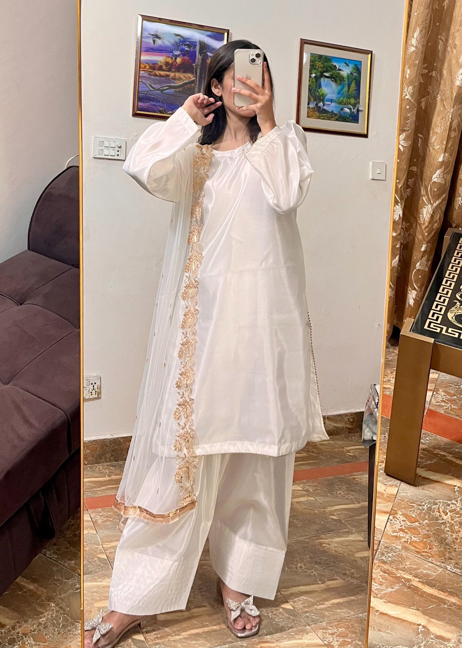 silk Kurta Set in Off-white