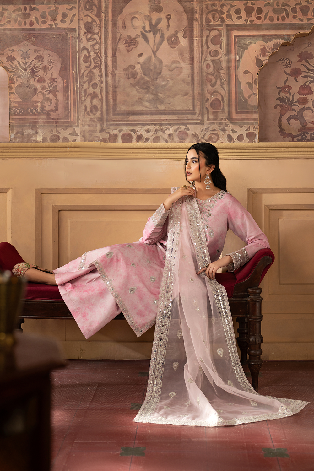 silk finish lawn Kurta Set in Cherry blossom pink