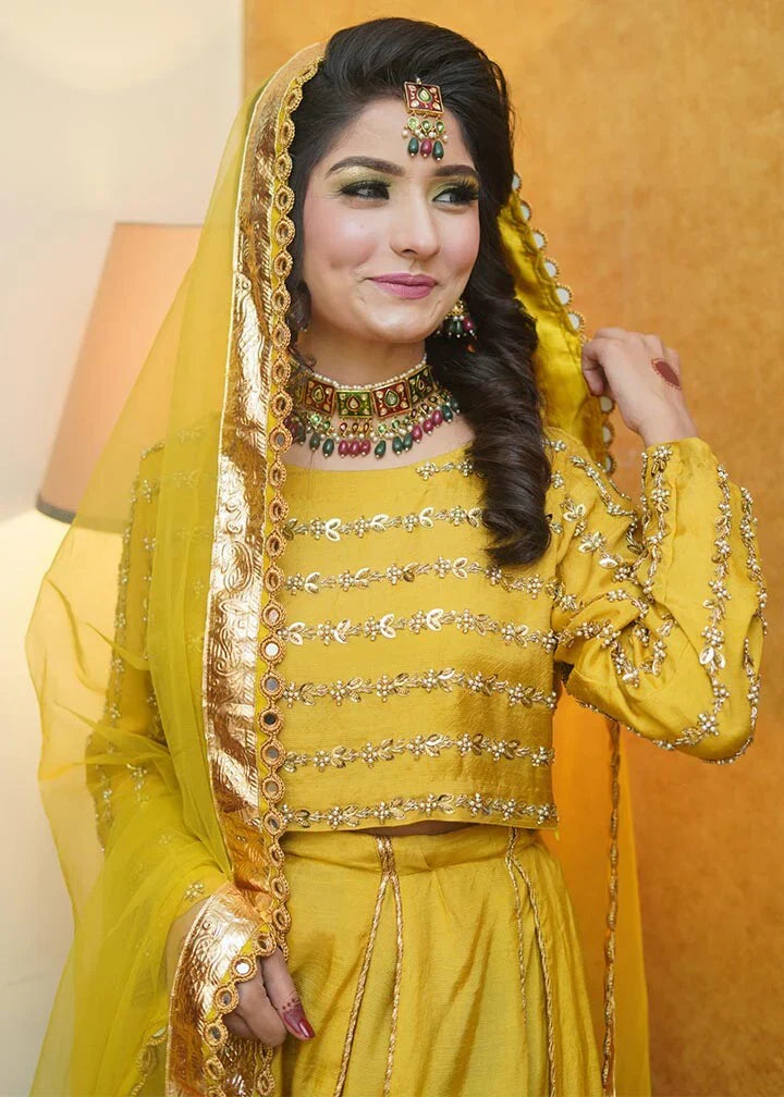 raw silk Lehenga in Yellow