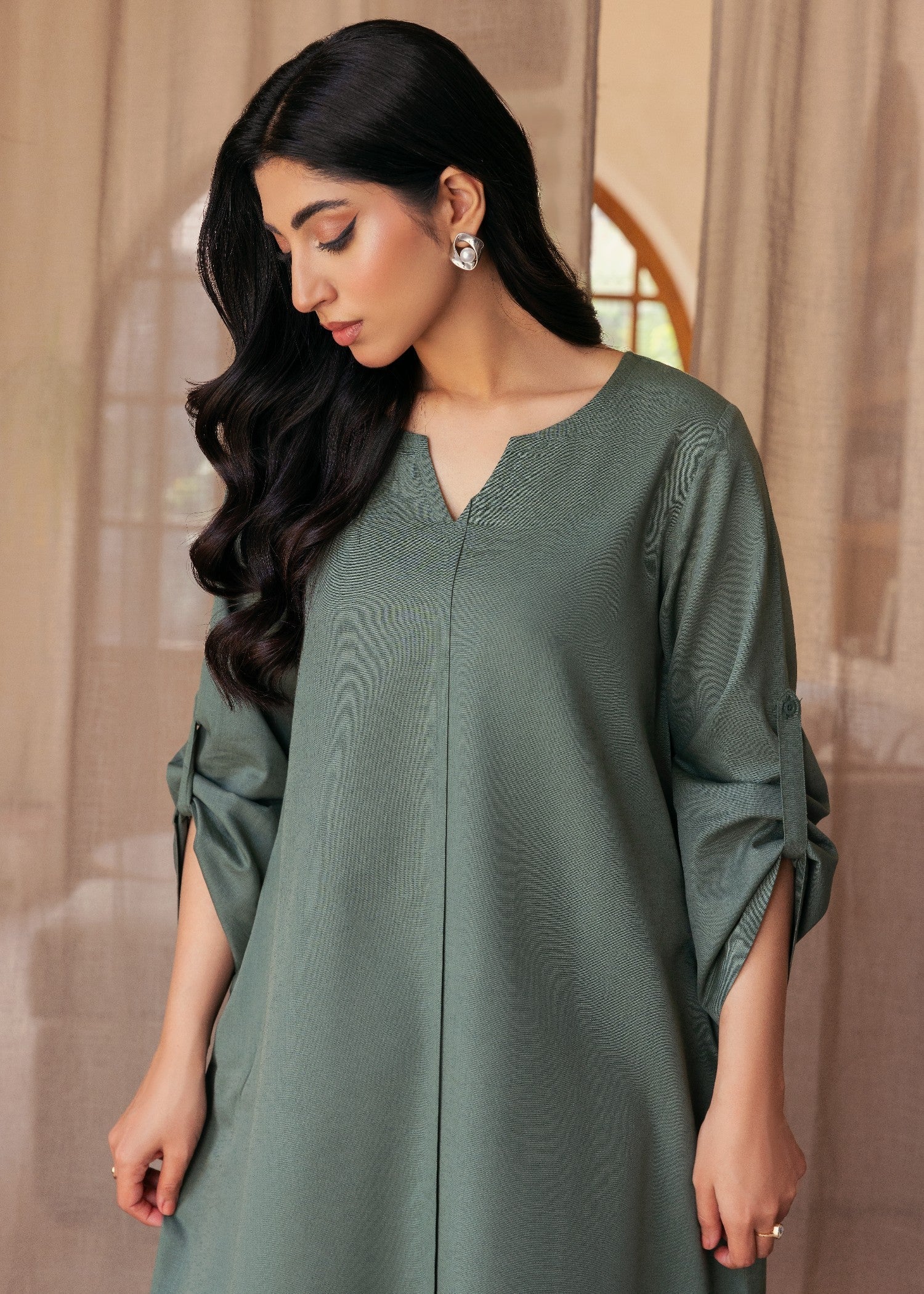 slub khaddar Kurti in Green