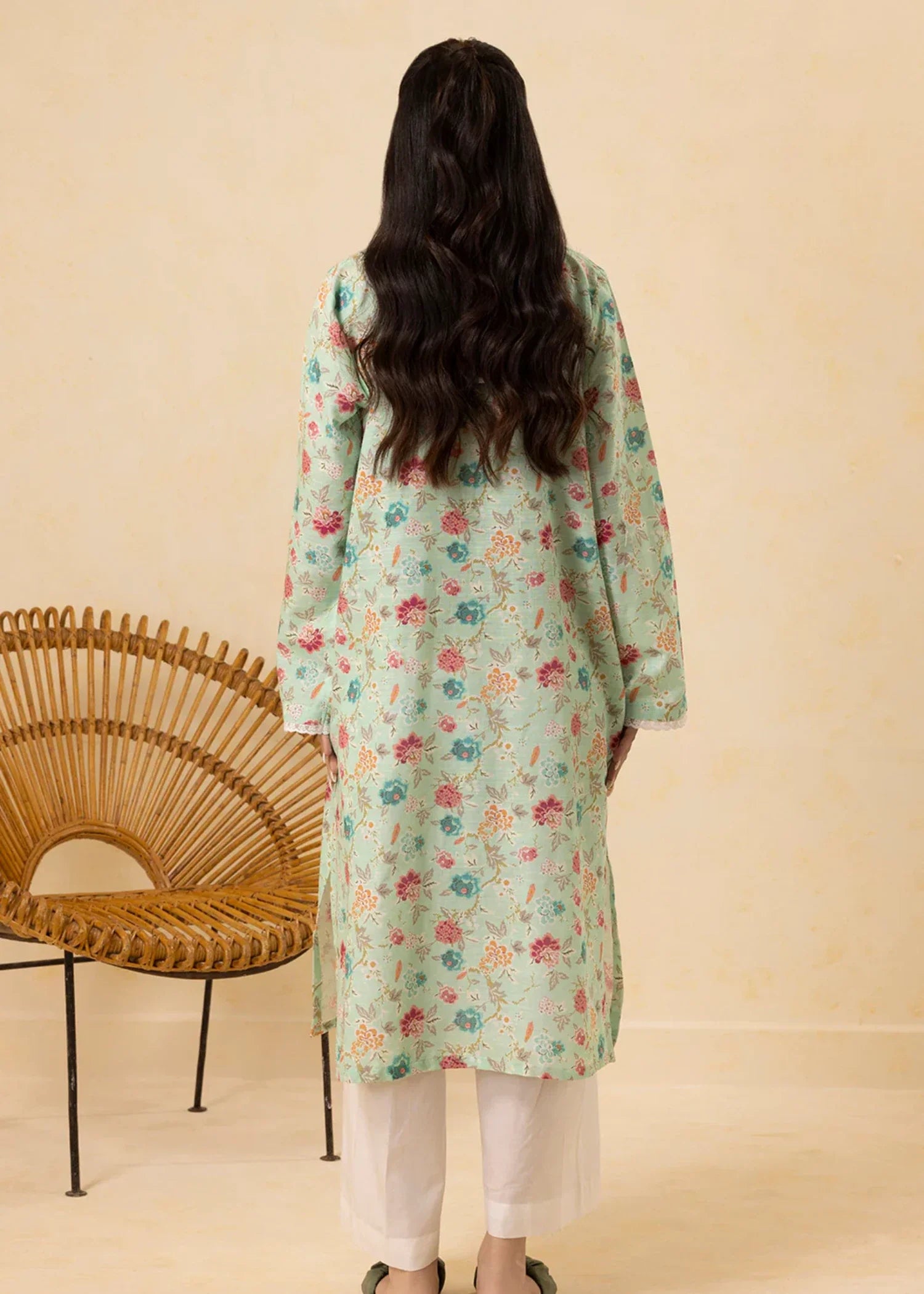 khaddar Kurti in Mint green