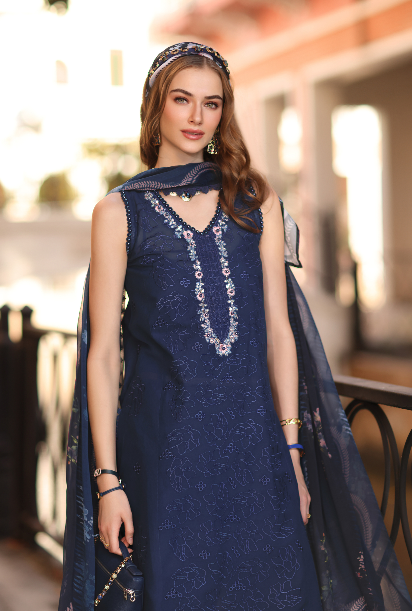Noor Eid Luxe Printskhaas Lawn – D6 - A - Imperial Blue