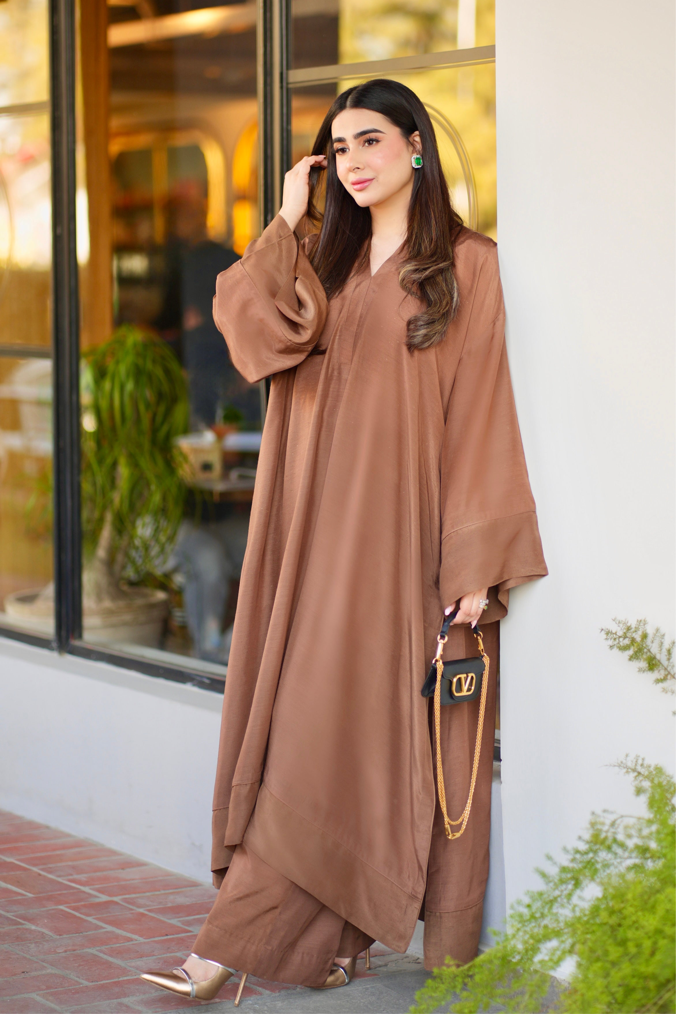 crepe Kaftan in Caramel brown