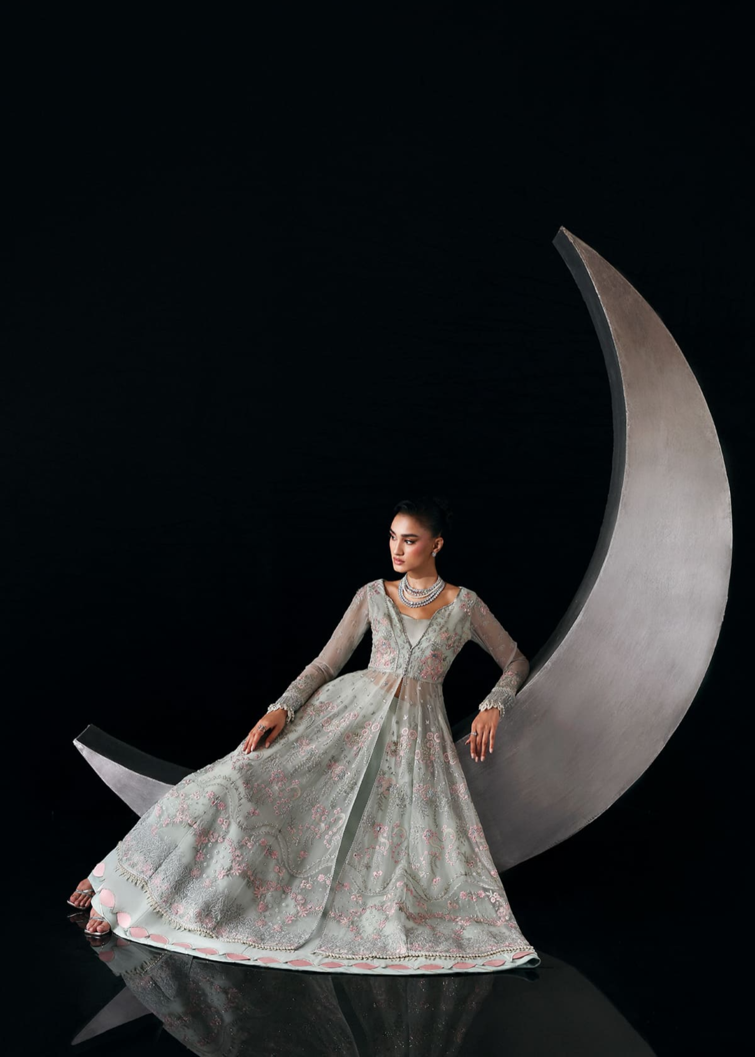 chiffon Lehenga in Powder blue