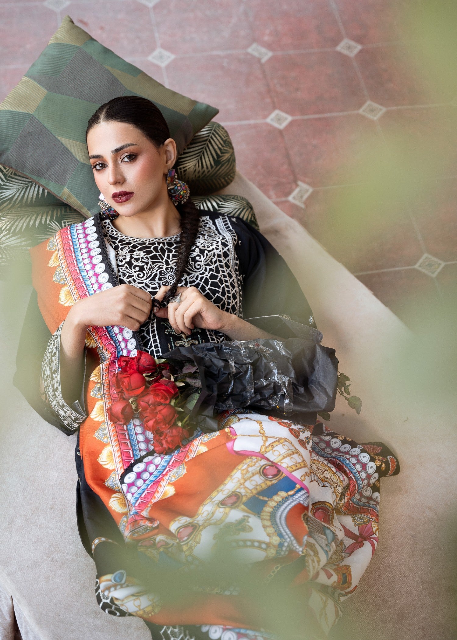 slub khaddar Kurta Set in Black