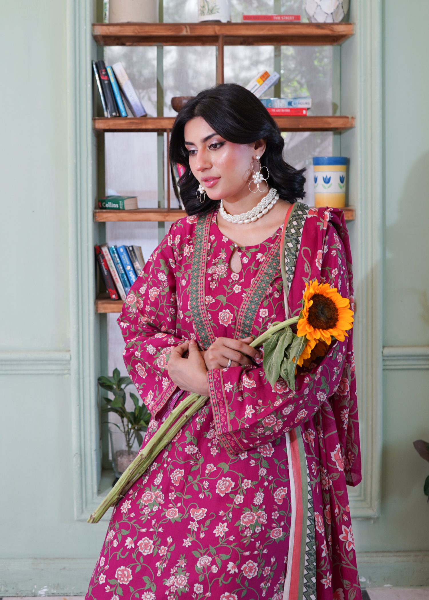 dobby Kurta Set in Berry red