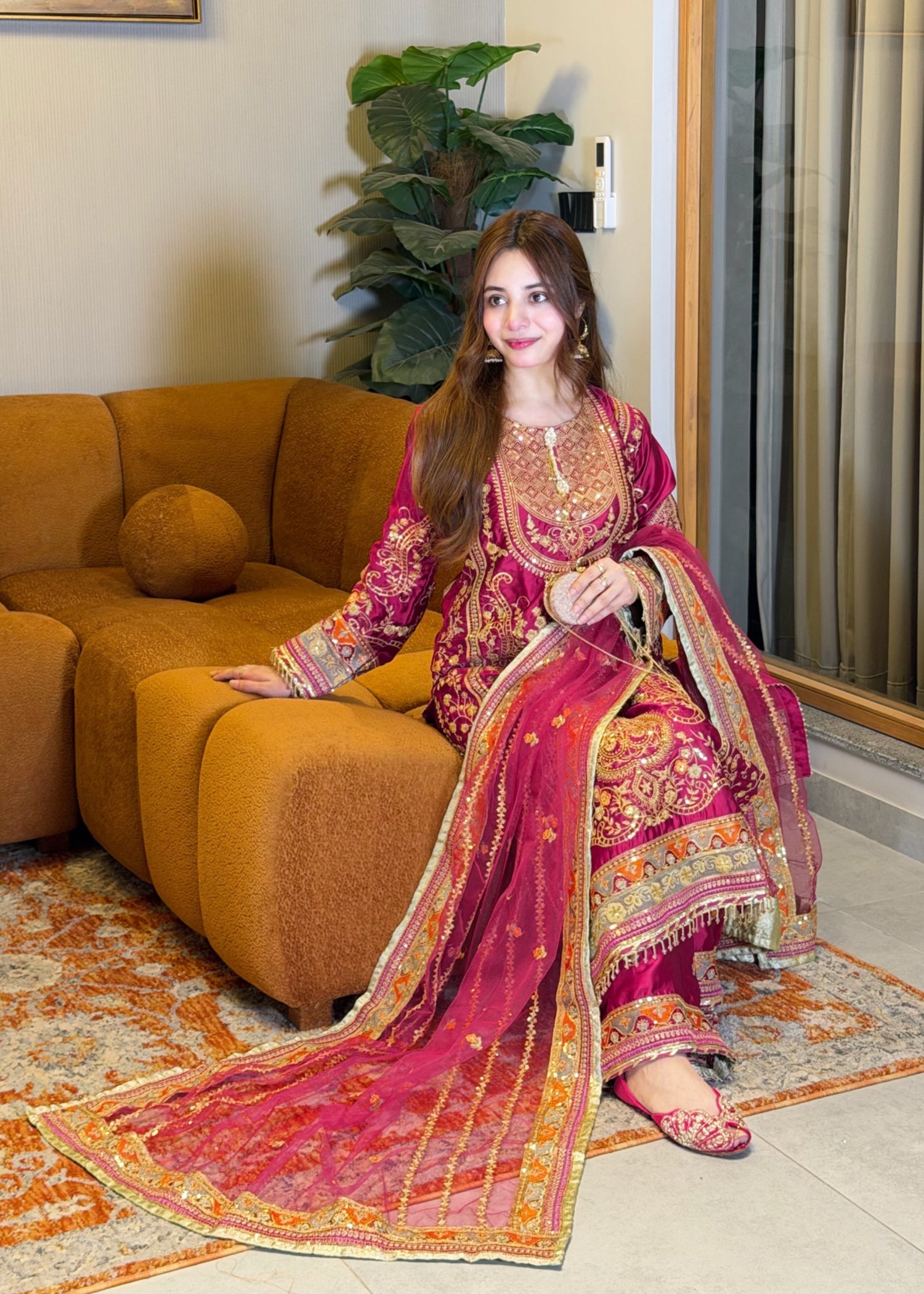 silk Sharara in Raspberry