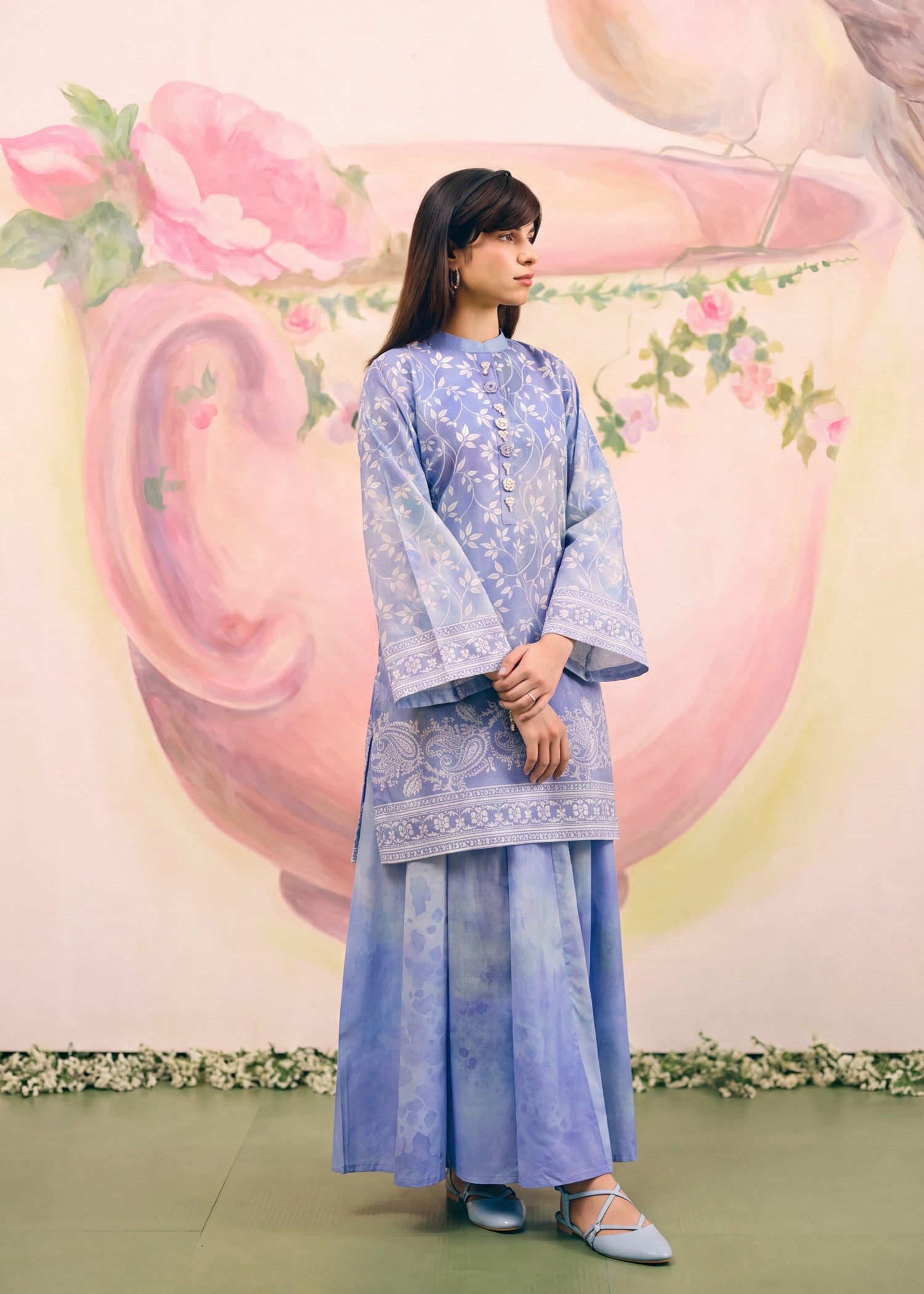 lawn Sharara in Royal blue