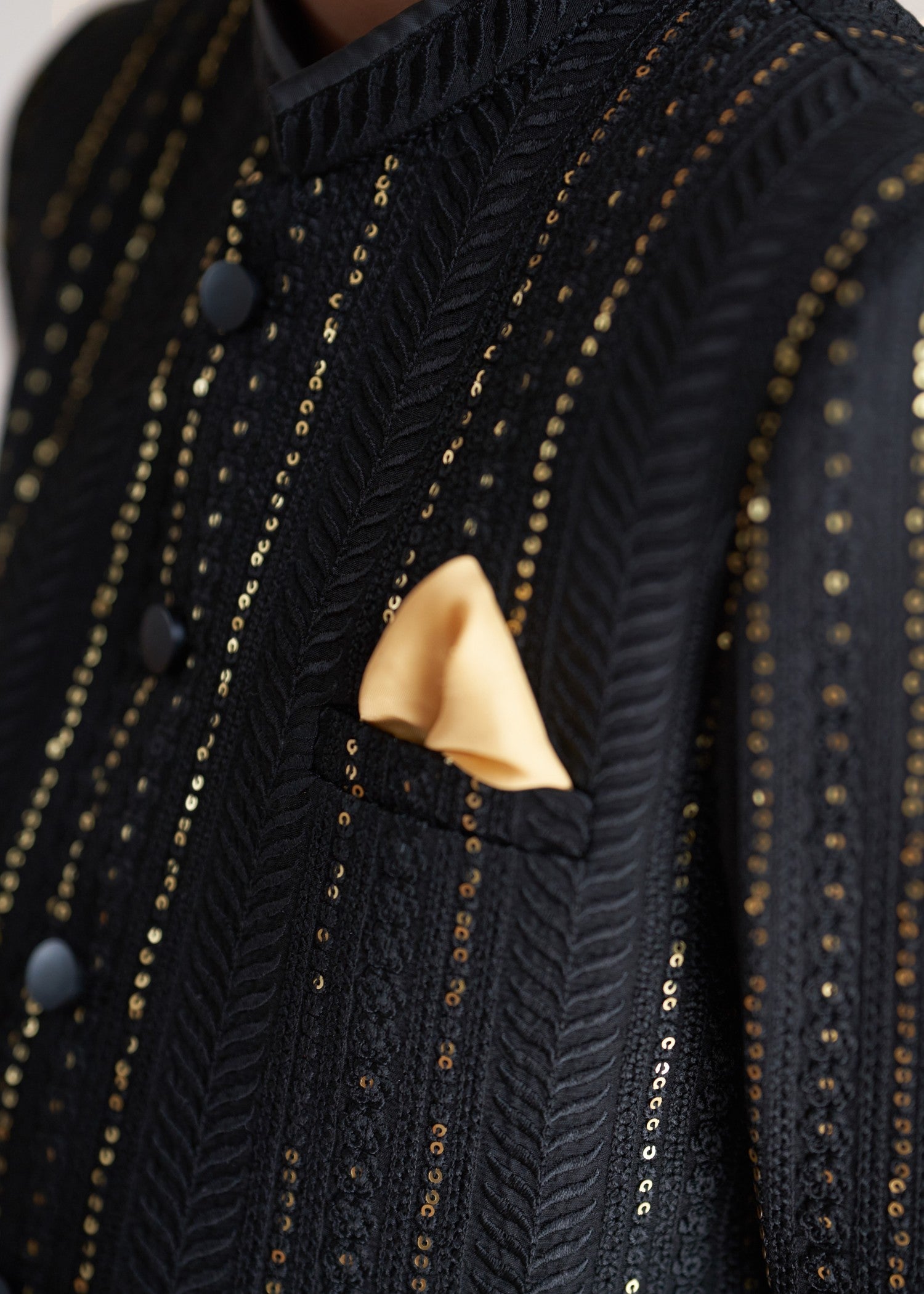 raw silk Sherwani in Black