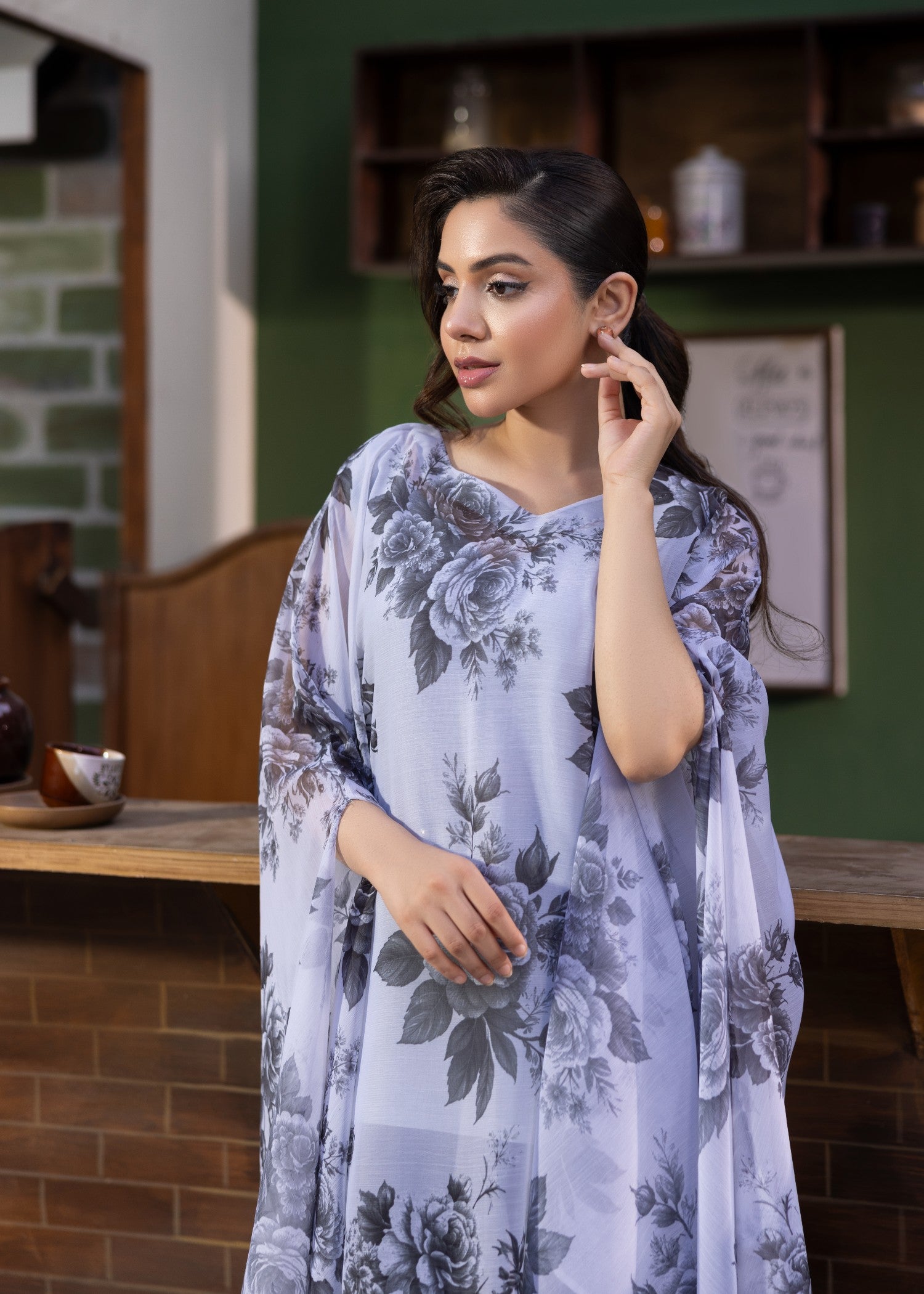 chiffon Kaftan in Ice blue
