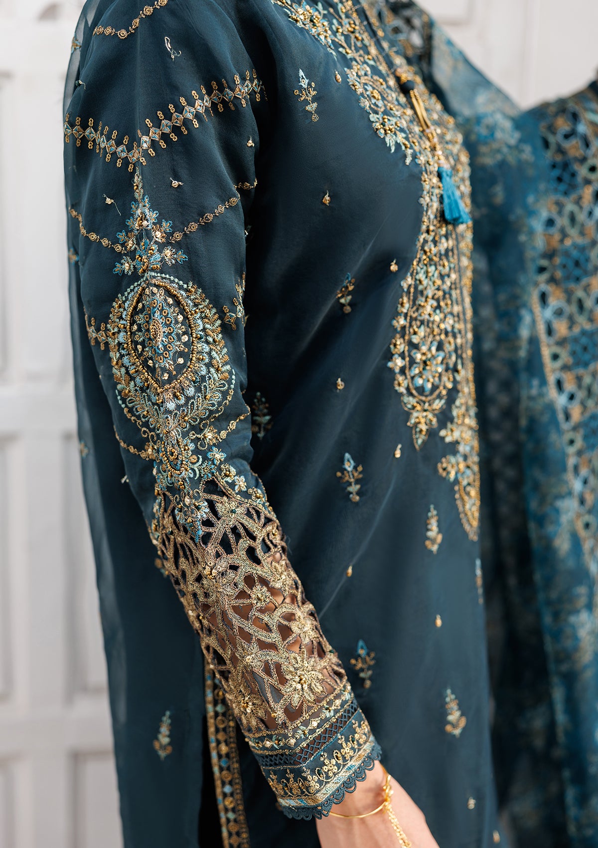 organza Kurta Set in Pine green