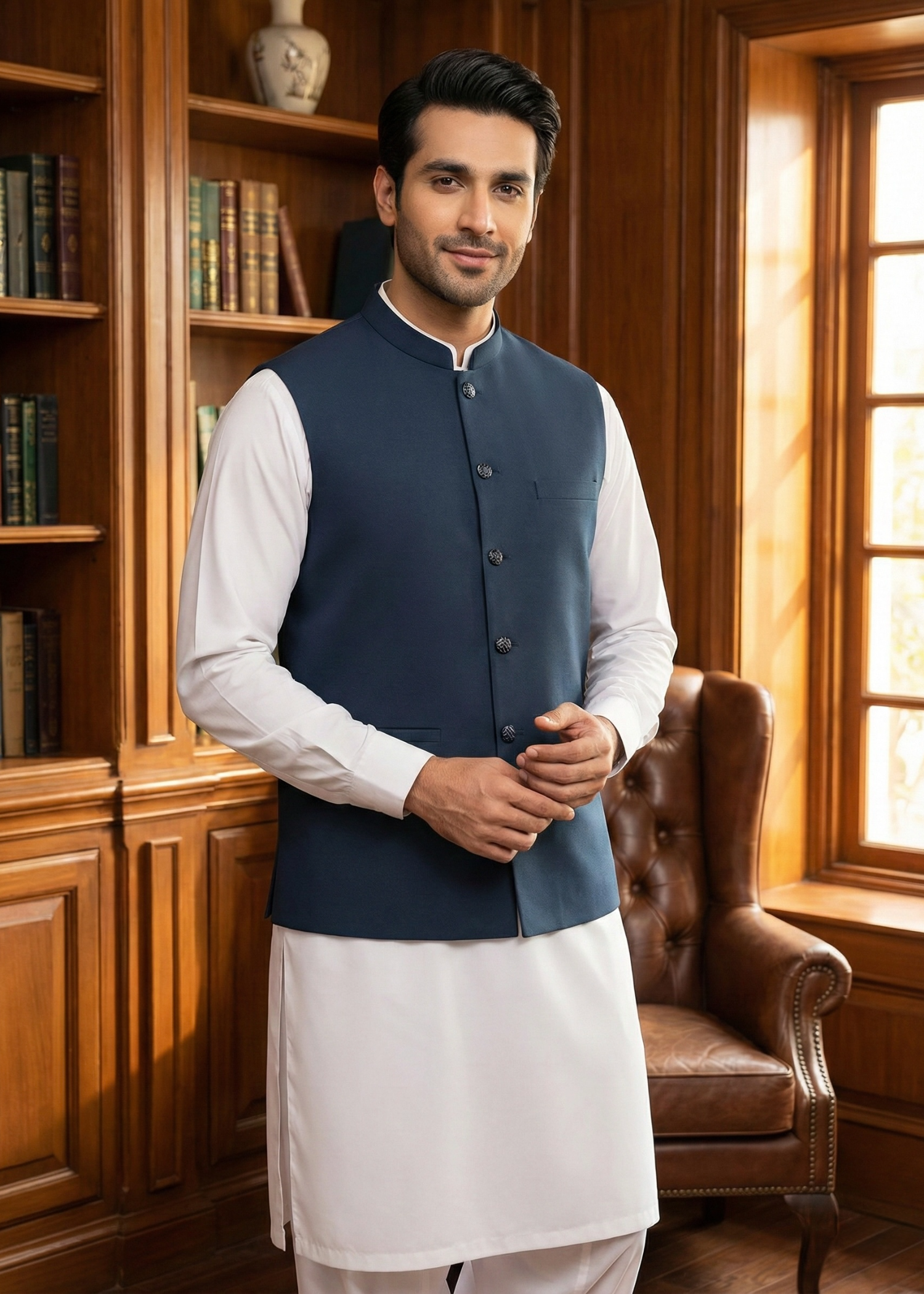wash & wear Waistcoat in Slate blue