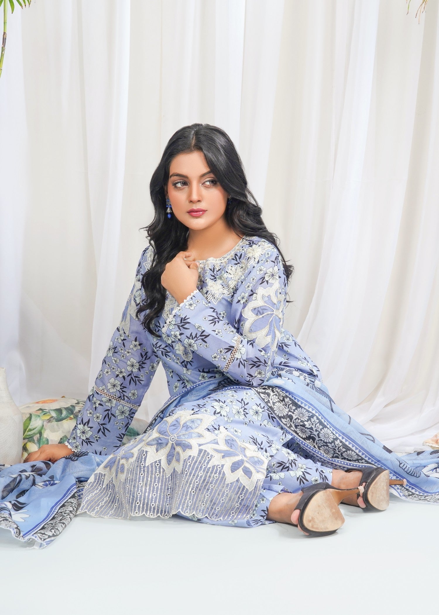 lawn cotton Kurta Set in Duck egg grey