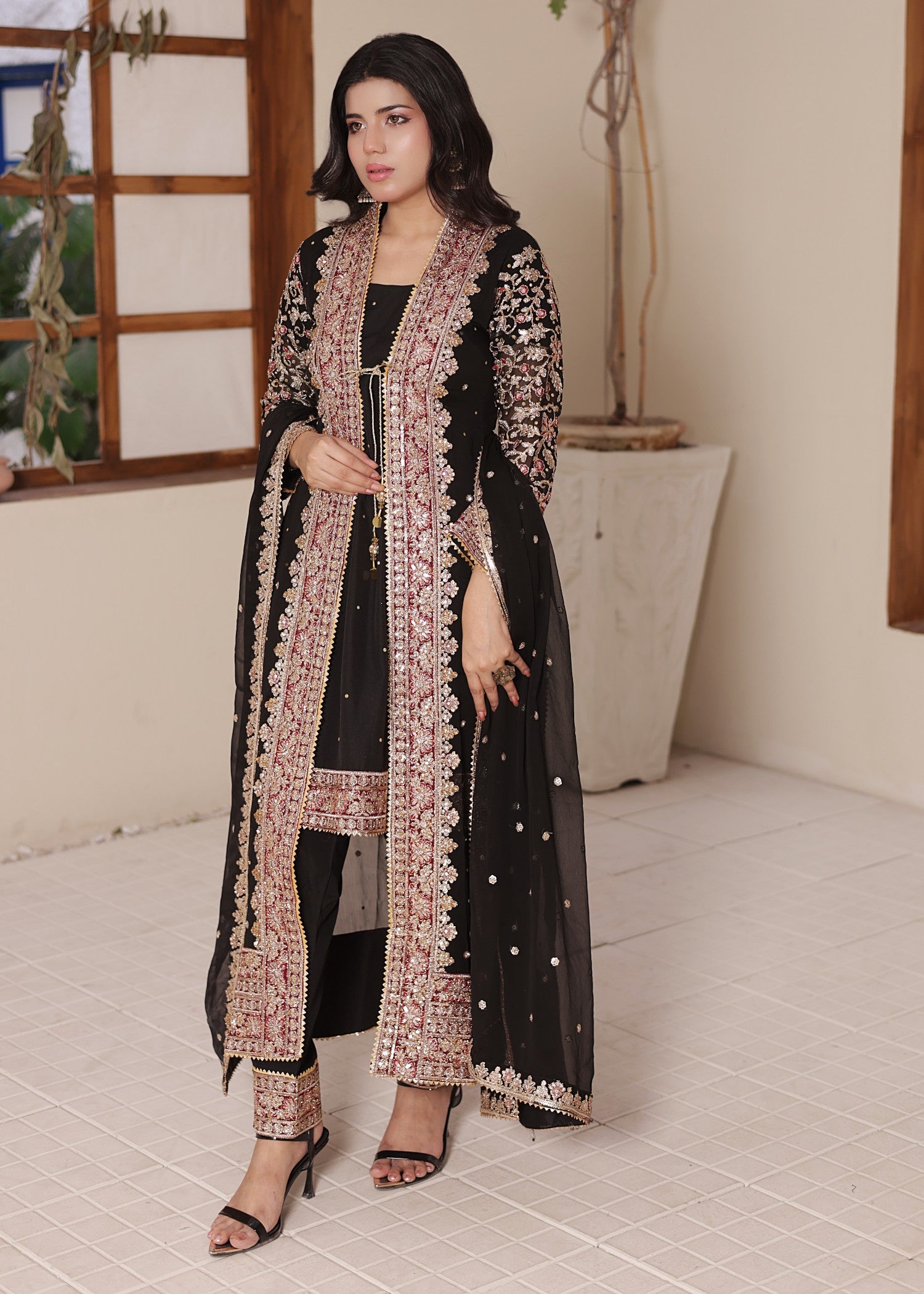 bemberg crinkle chiffon Gown in Black