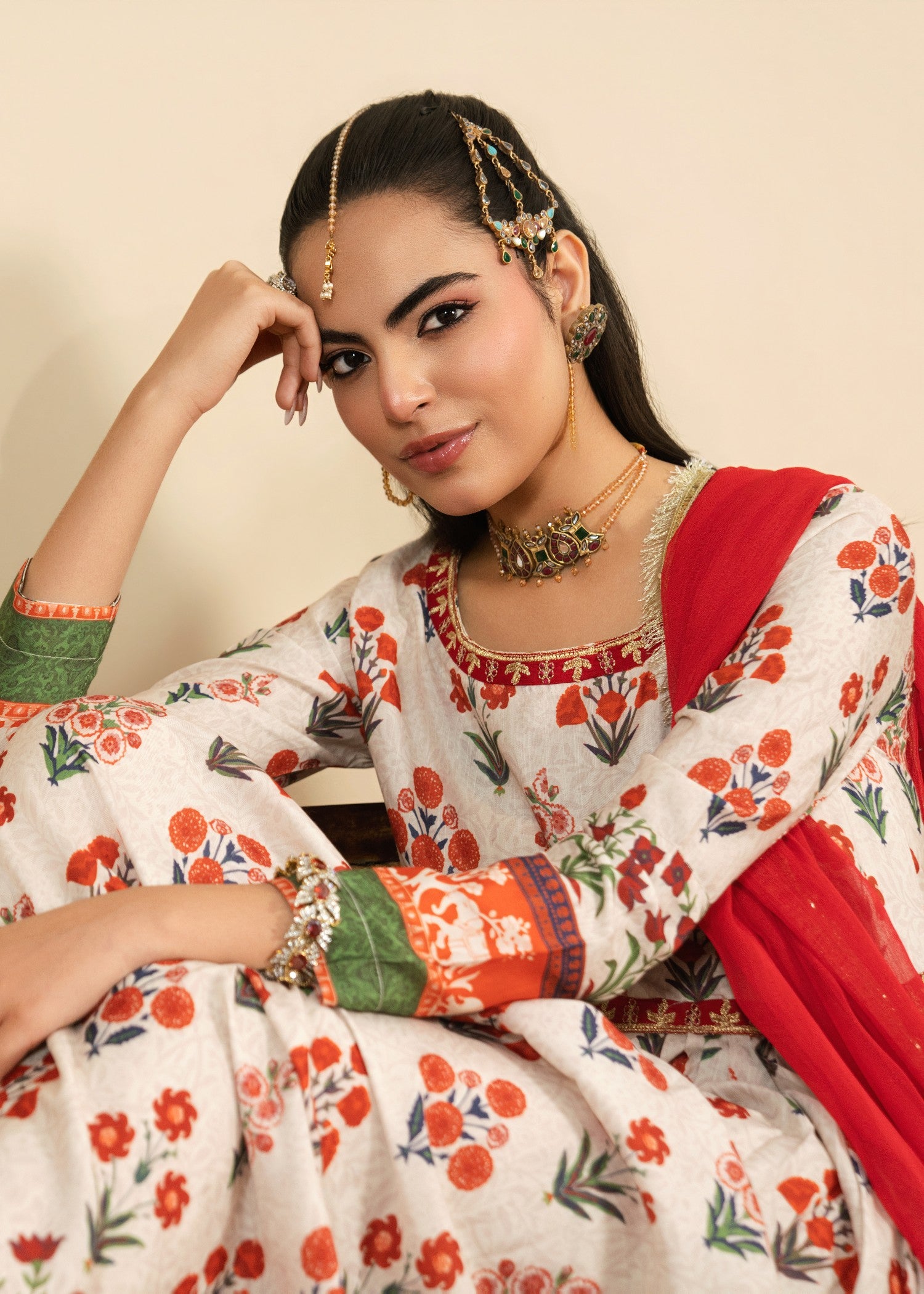 viscose raw silk Pishwas in Ivory