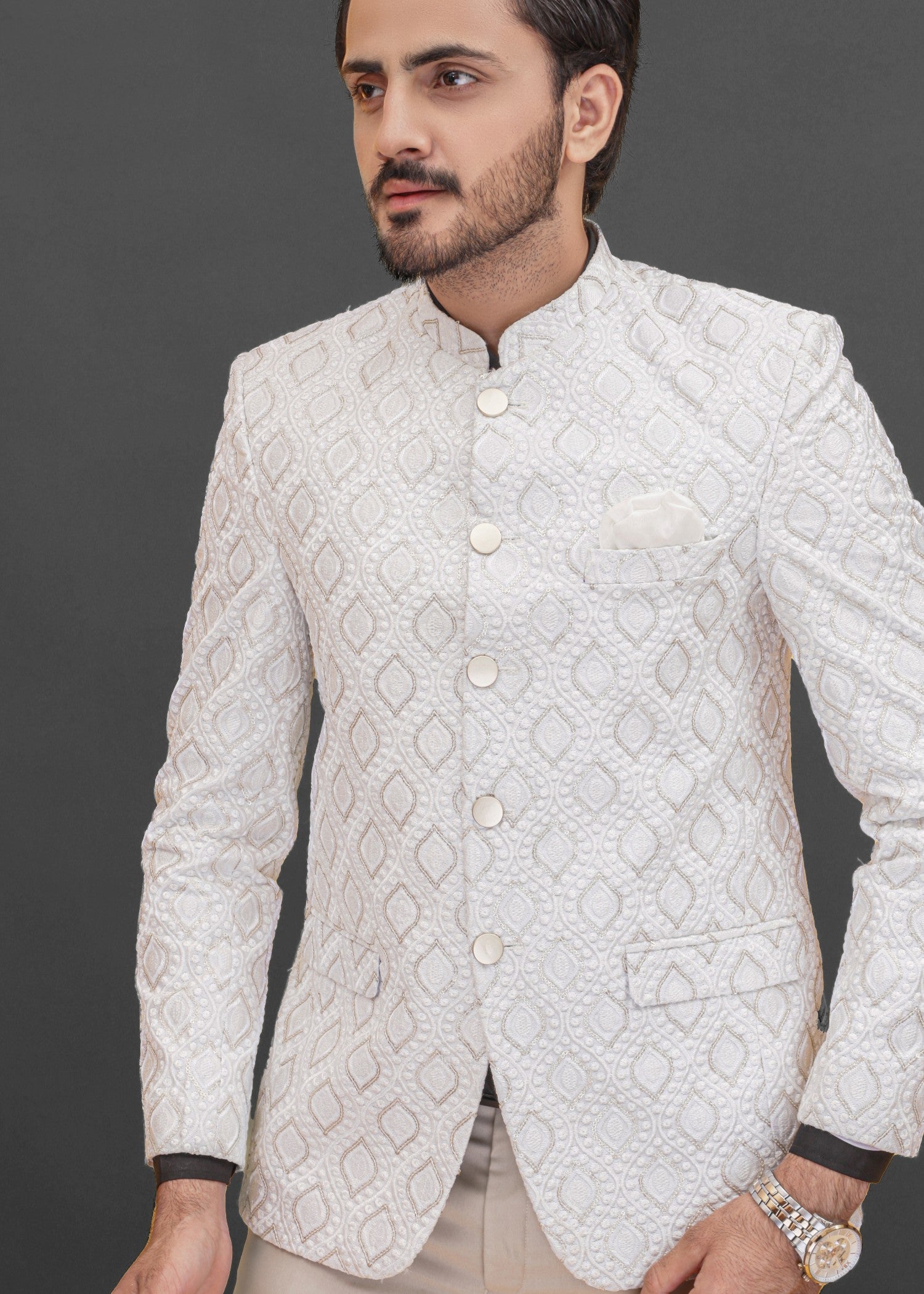 jamawar Prince Coat in White