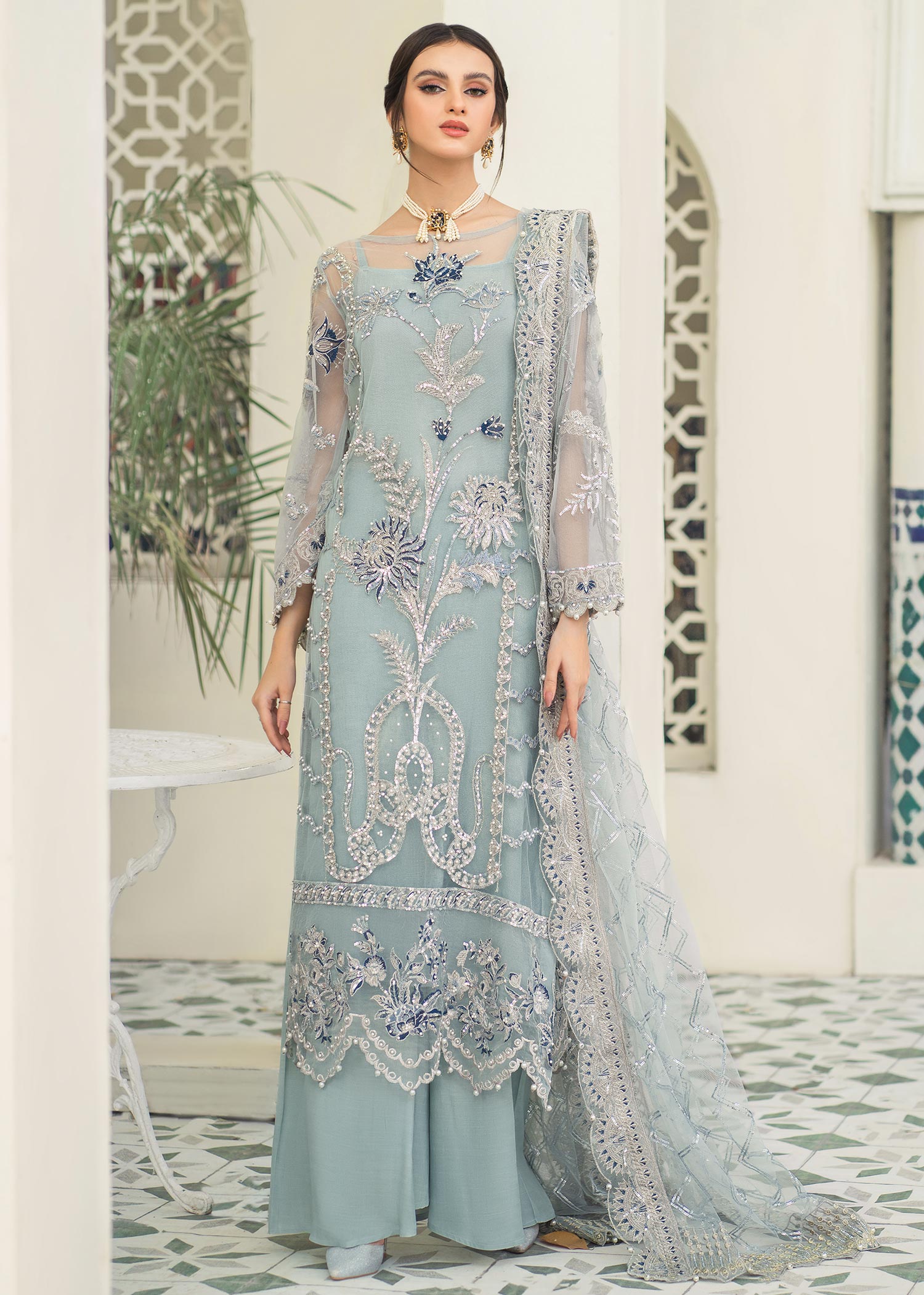 organza Unstitched in Sky blue