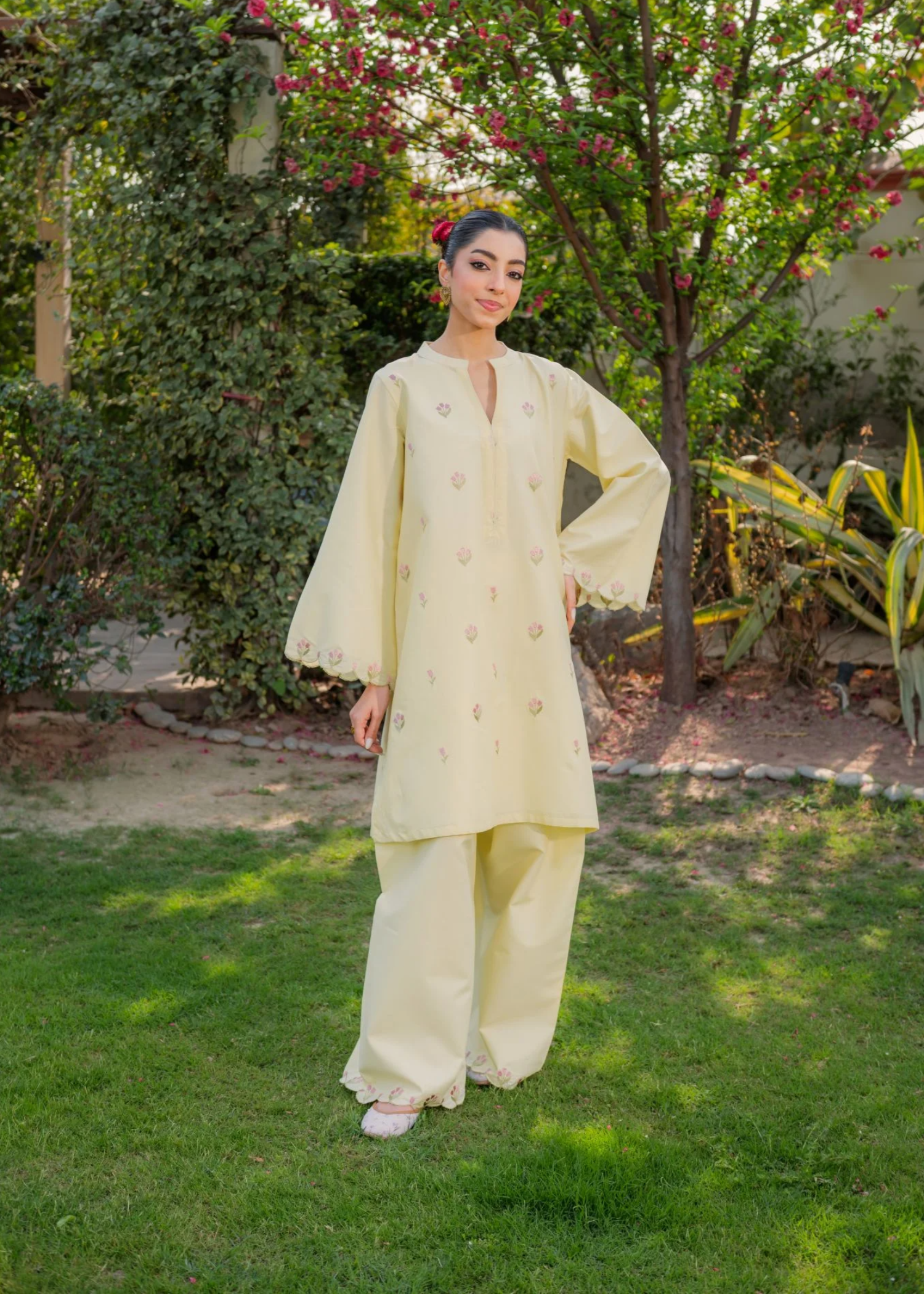 pure cotton Kurta Set in Light yellow
