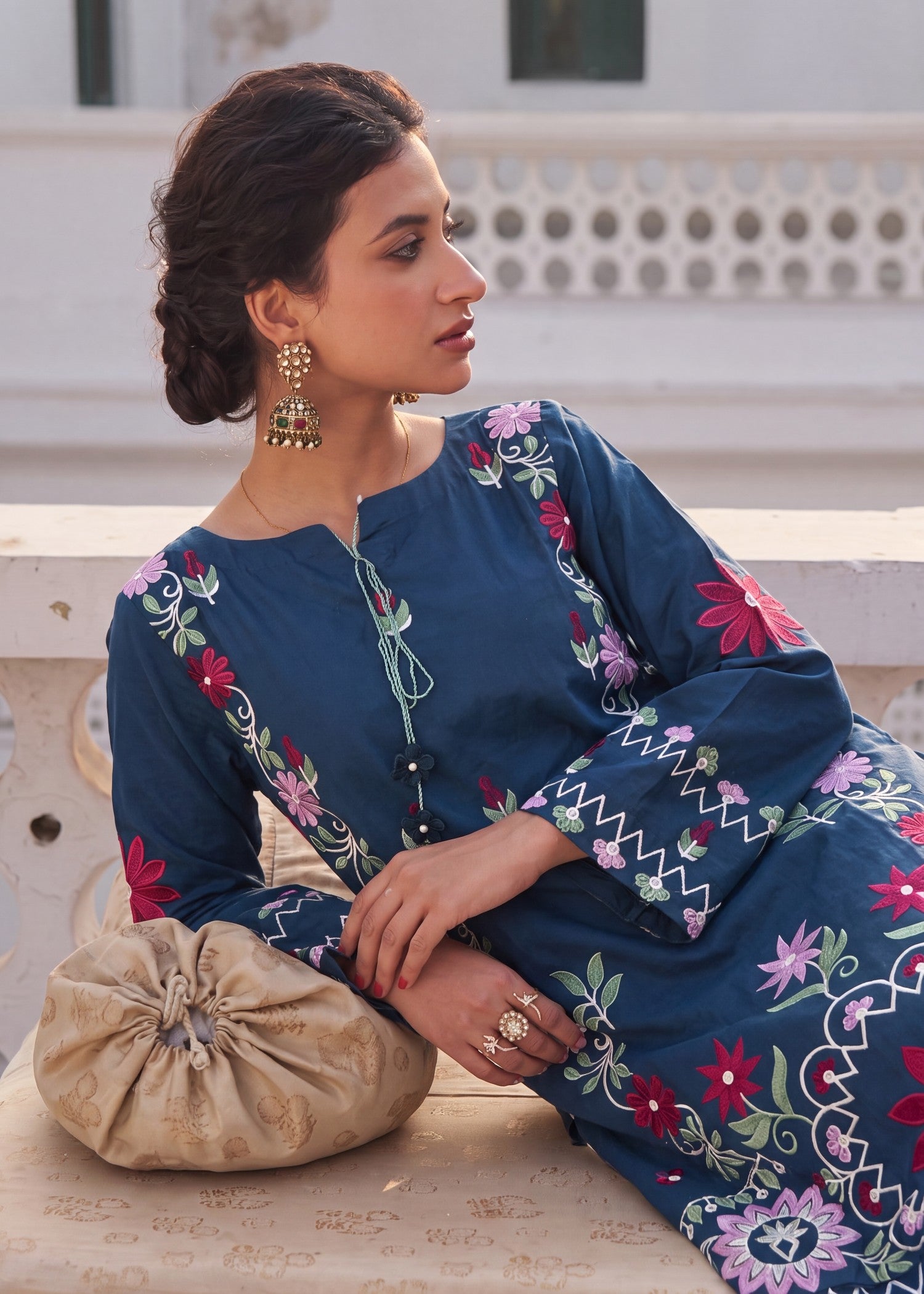 lawn Kurta Set in Steel blue