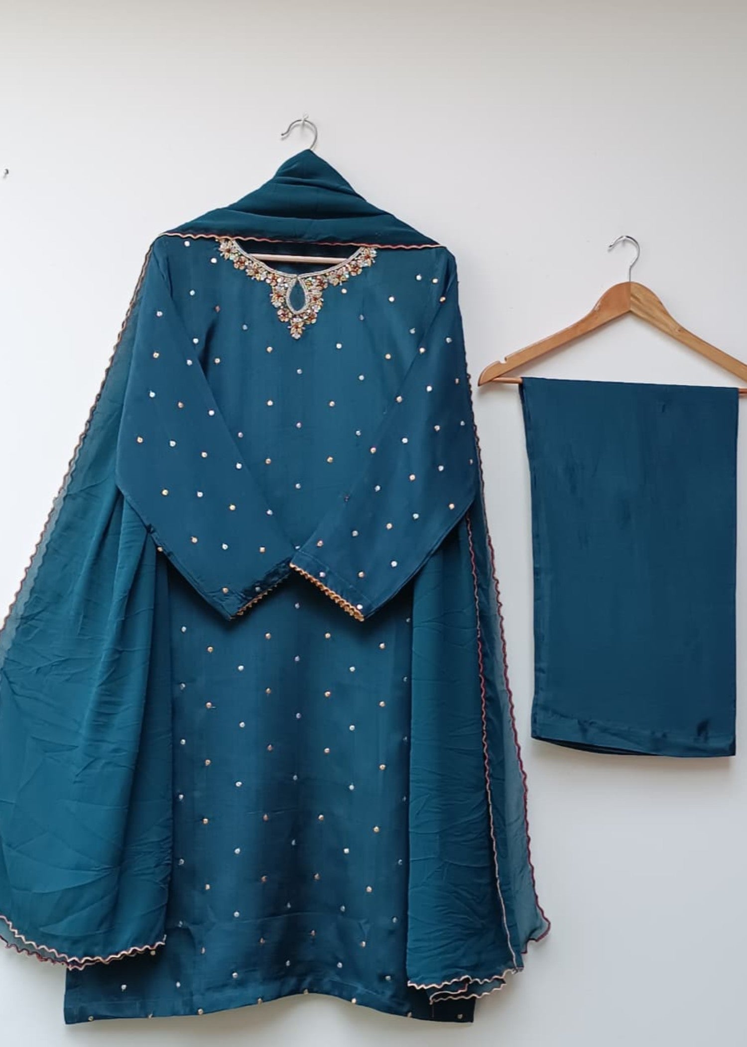 tussar silk Kurta Set in Teal