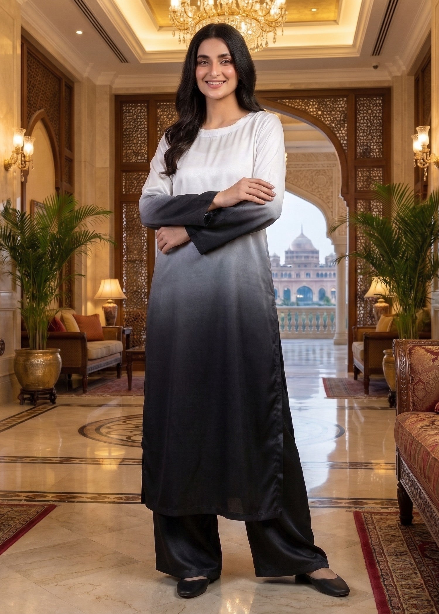 silk Co Ord Sets in Black, white