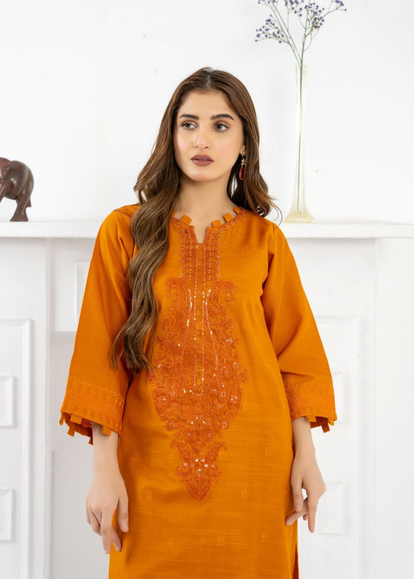 slub khaddar Kurta Set in Mustard