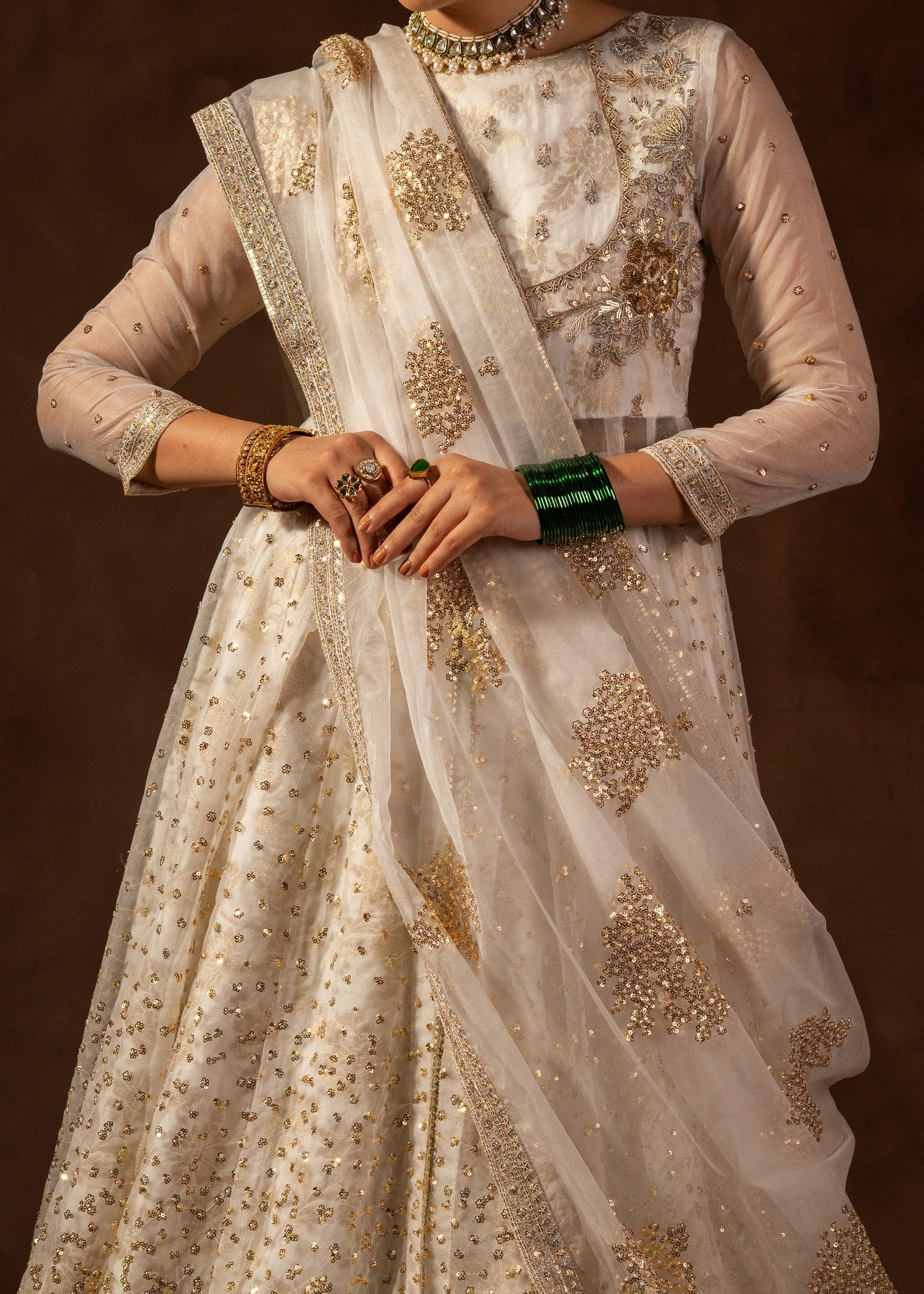 organza Lehenga in White