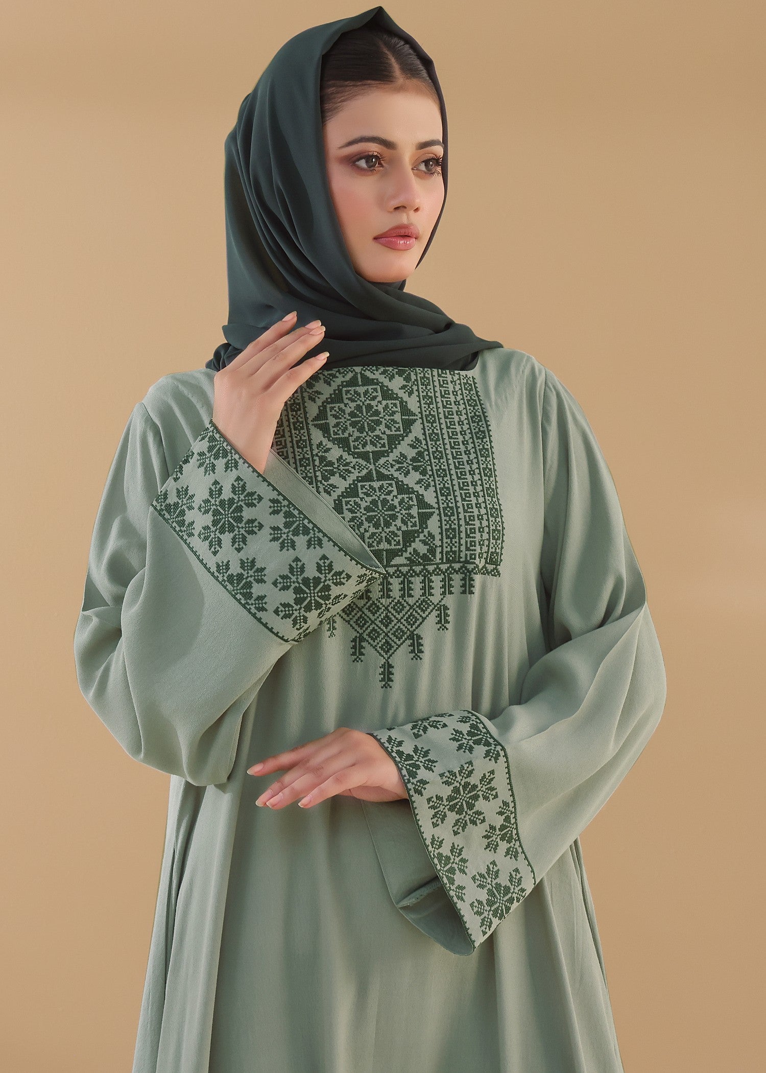 crepe viscose Abaya in Sage green