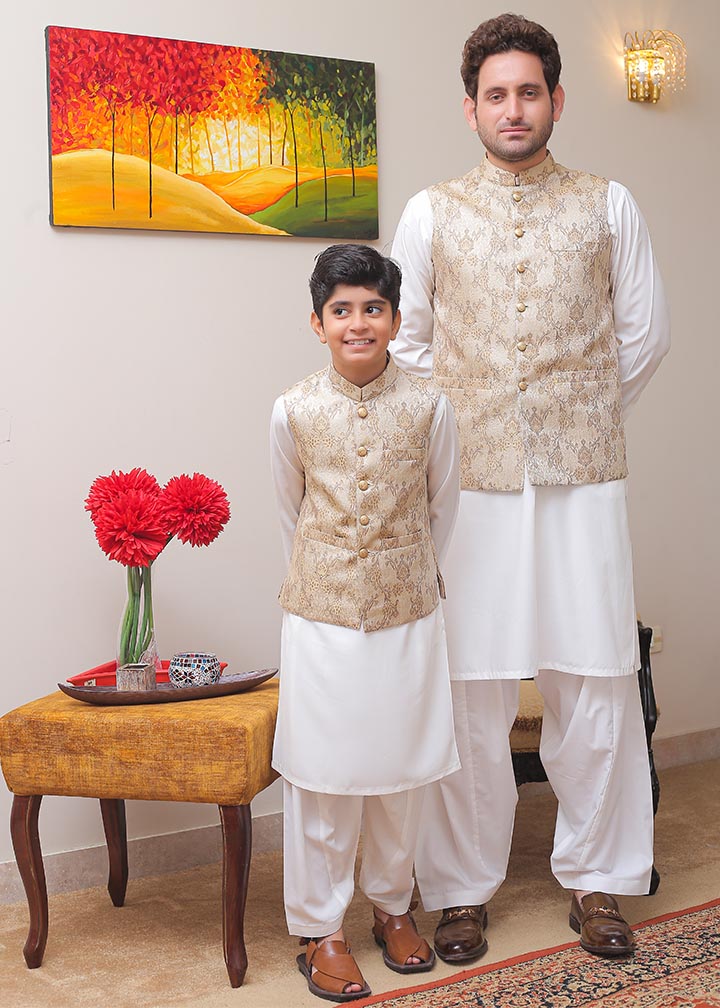 banarsi silk Waistcoat in Beige by Real Image Clothing