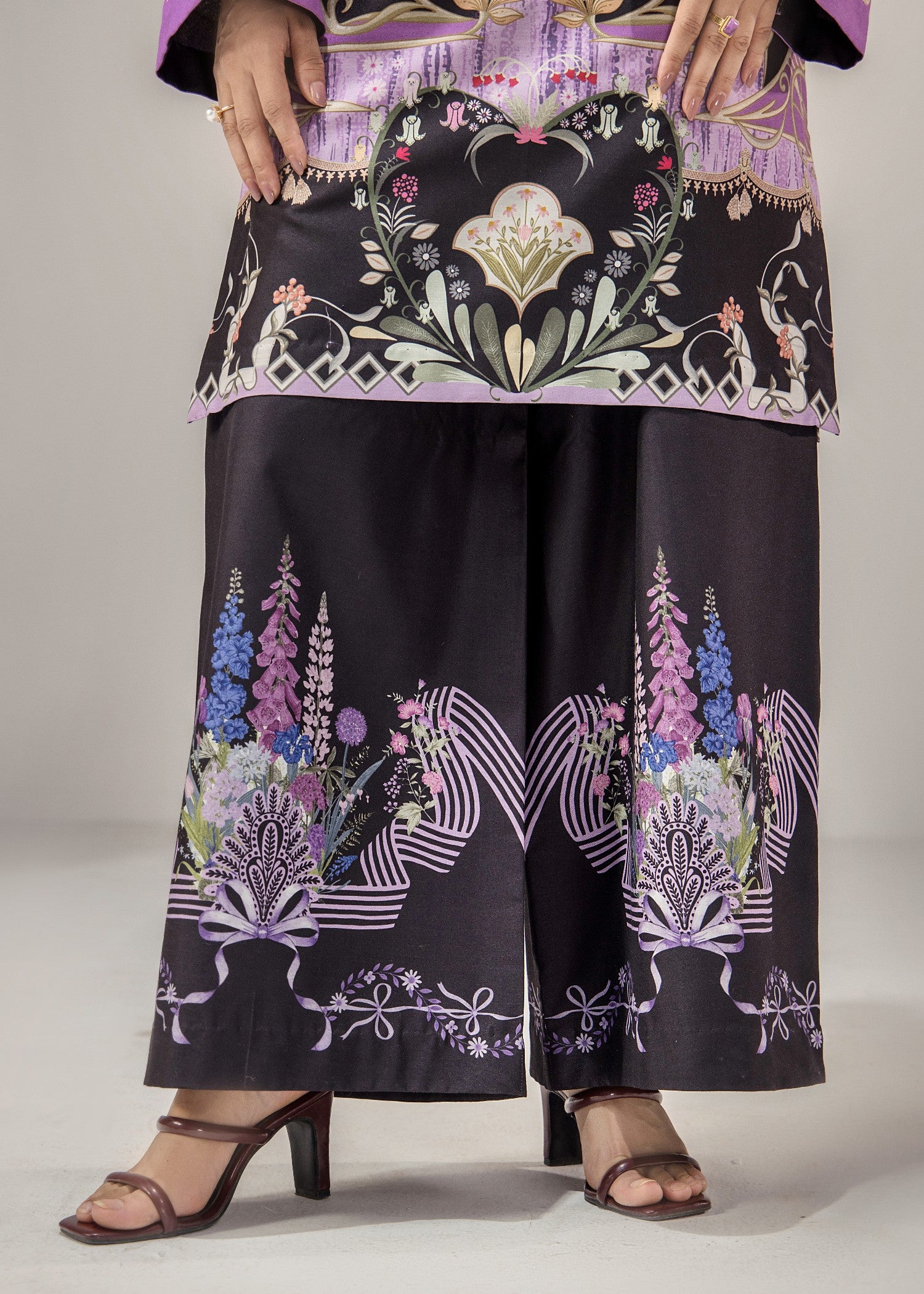poly lawn Kurta Set in Black