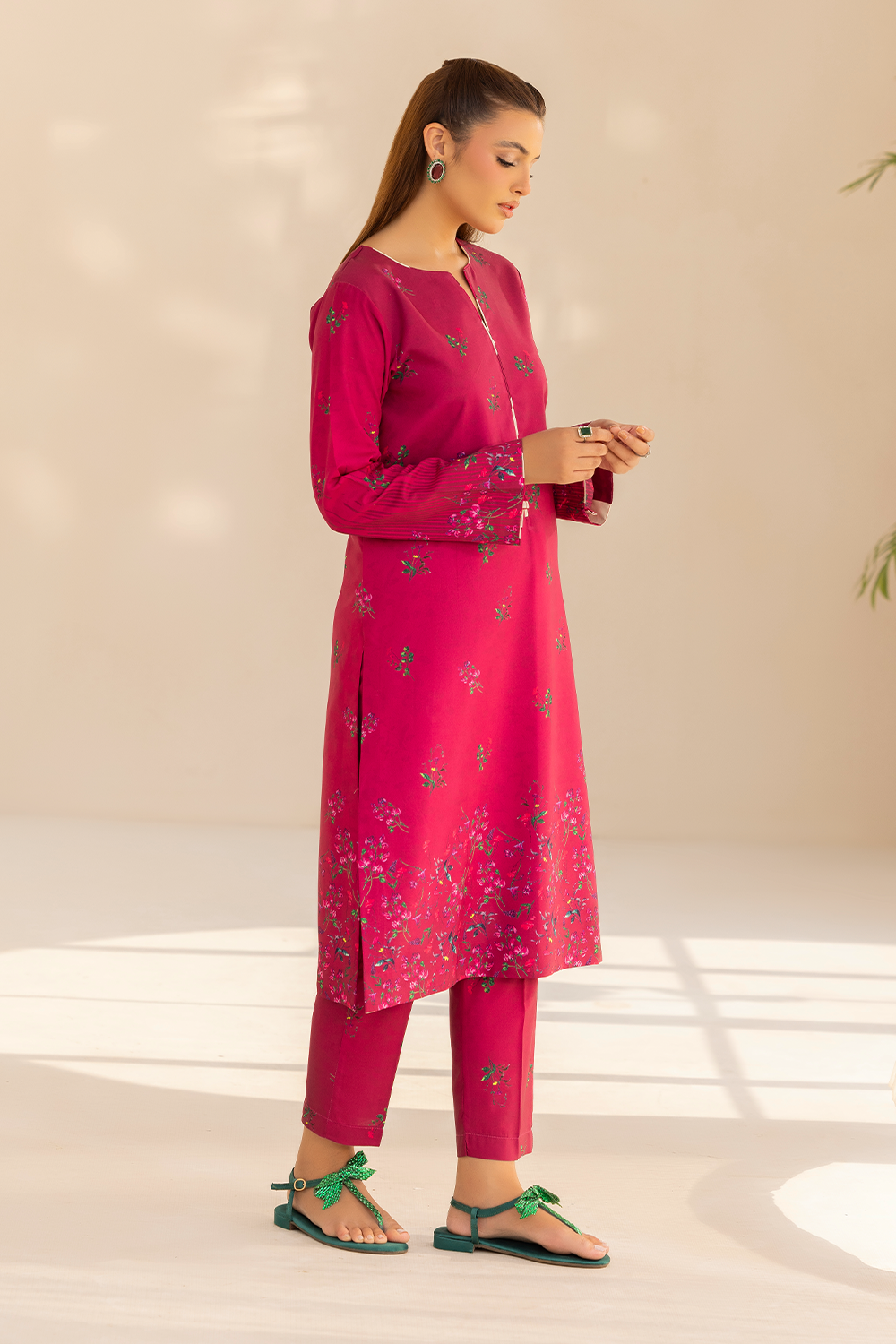 crepe Kurta Set in Pink