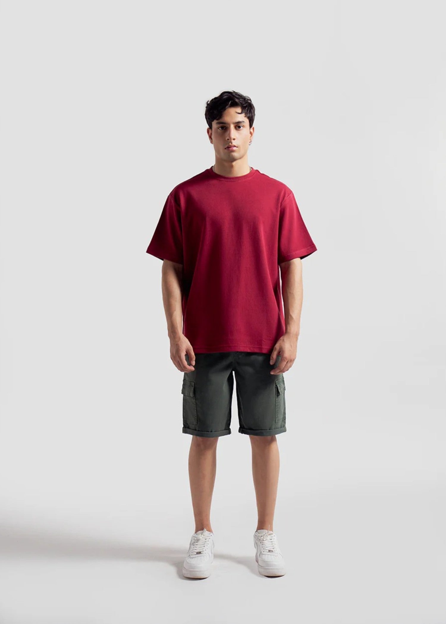 cotton jersey T Shirt in Burgundy