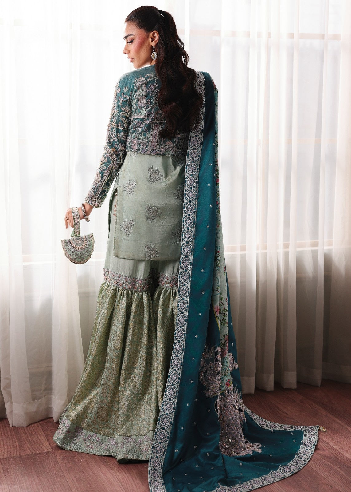 satin silk Gharara in Mint green, sea green