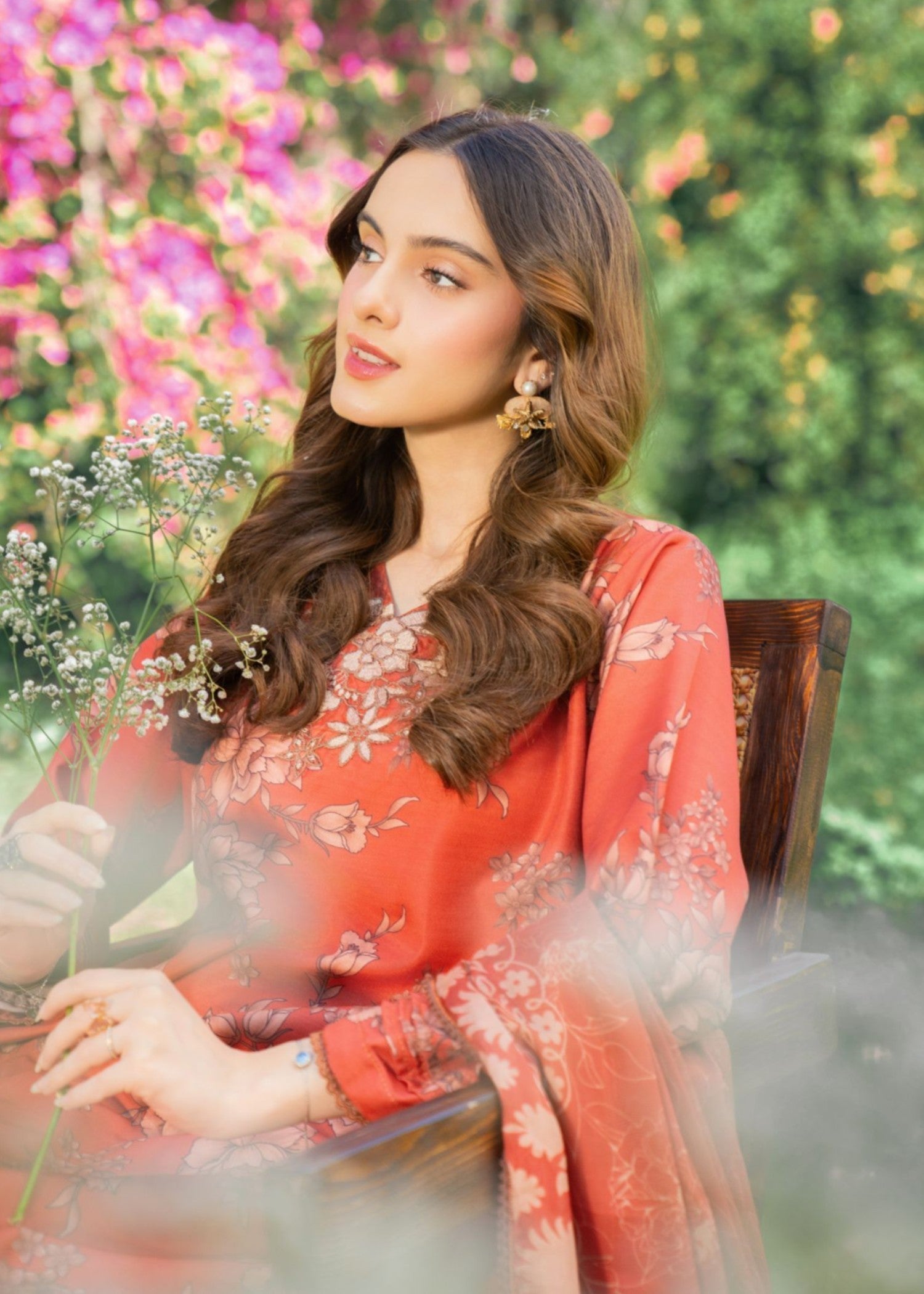 lawn Pishwas in Orange