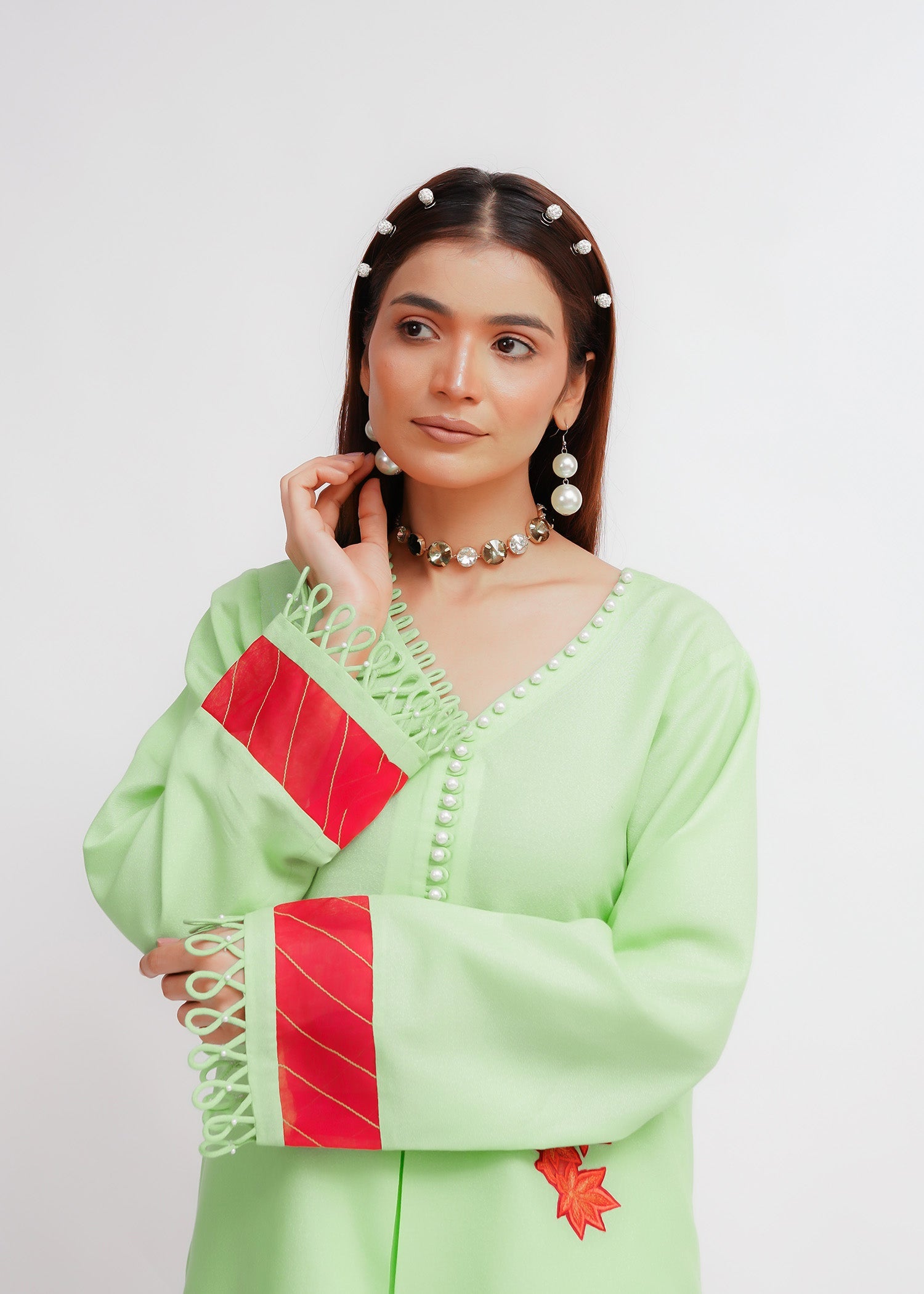 cotton Kurta Set in Apple green
