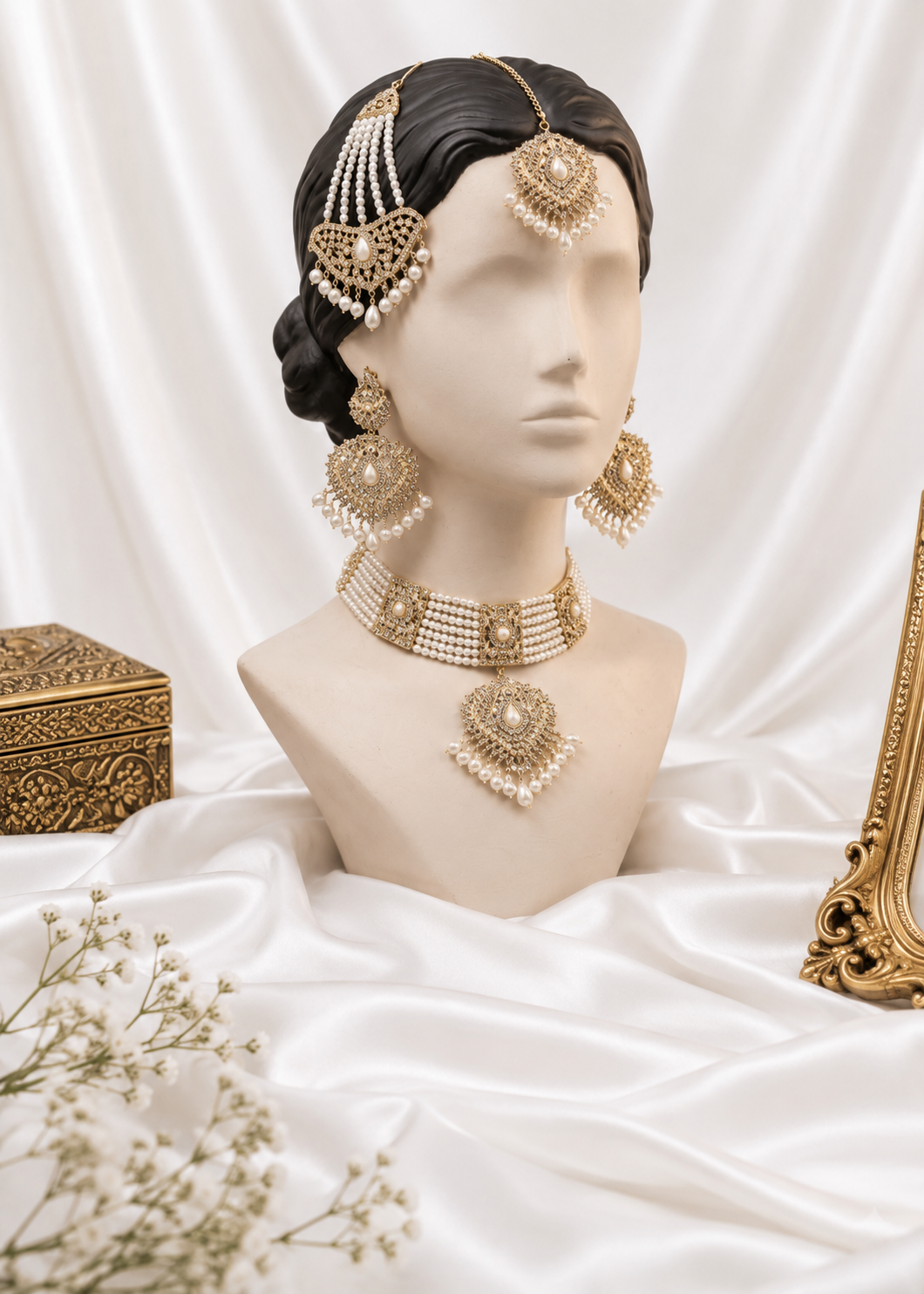 Jewelry Set in Pearl white, gold Color by - Trendy Women Jewelry Set HXN5782