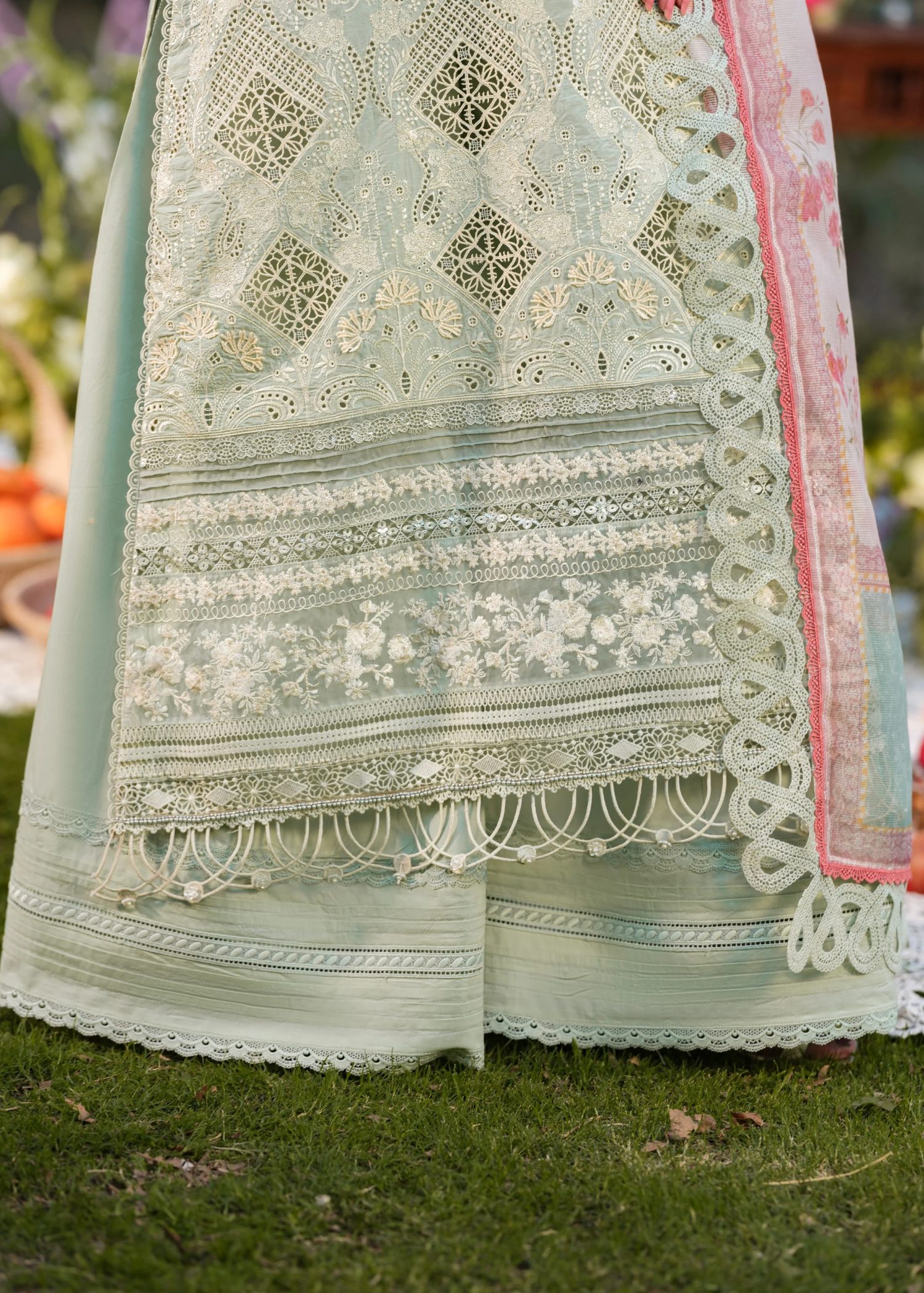 lawn Kurta Set in Moss green