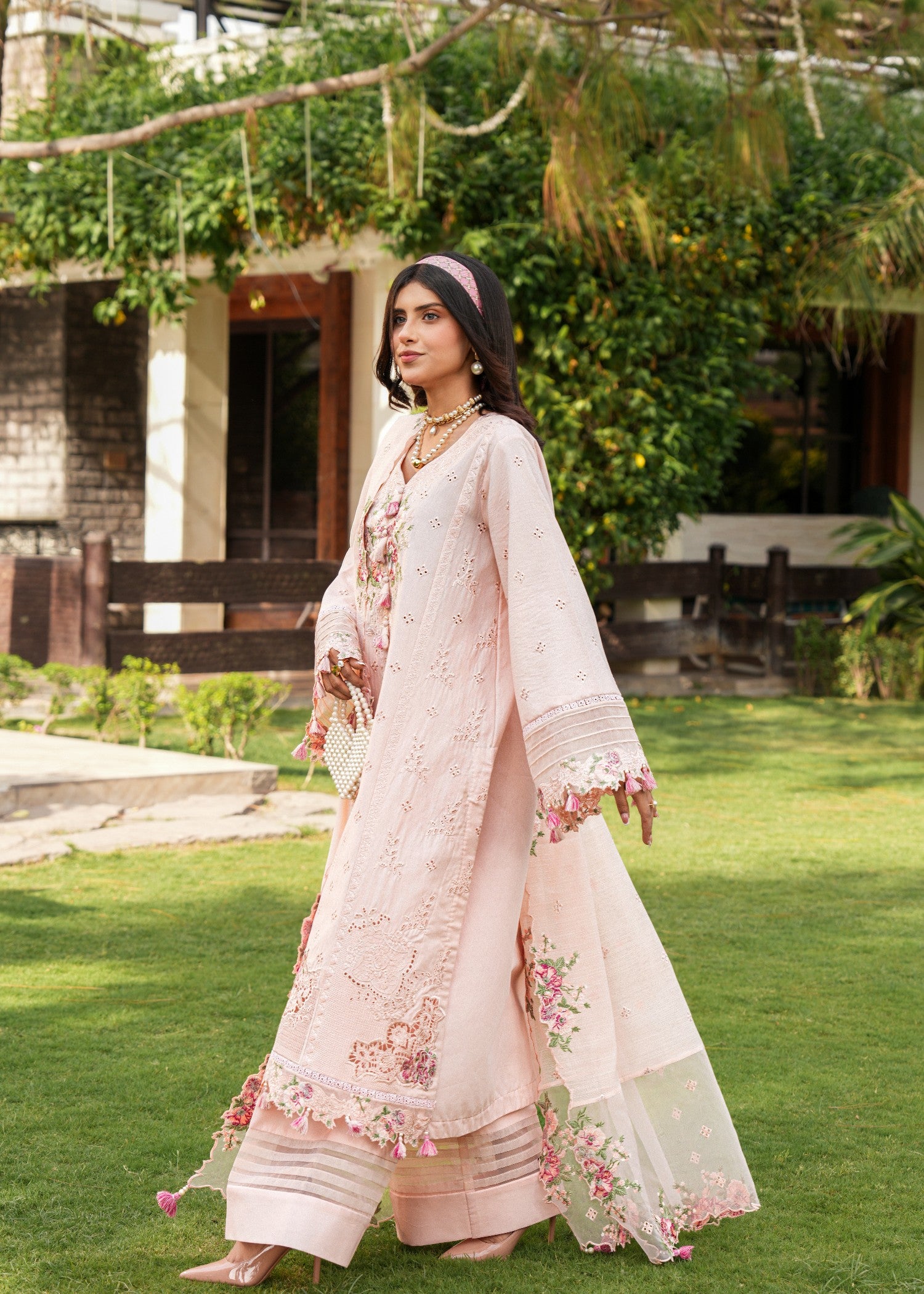 cotton Kurta Set in Pink lace