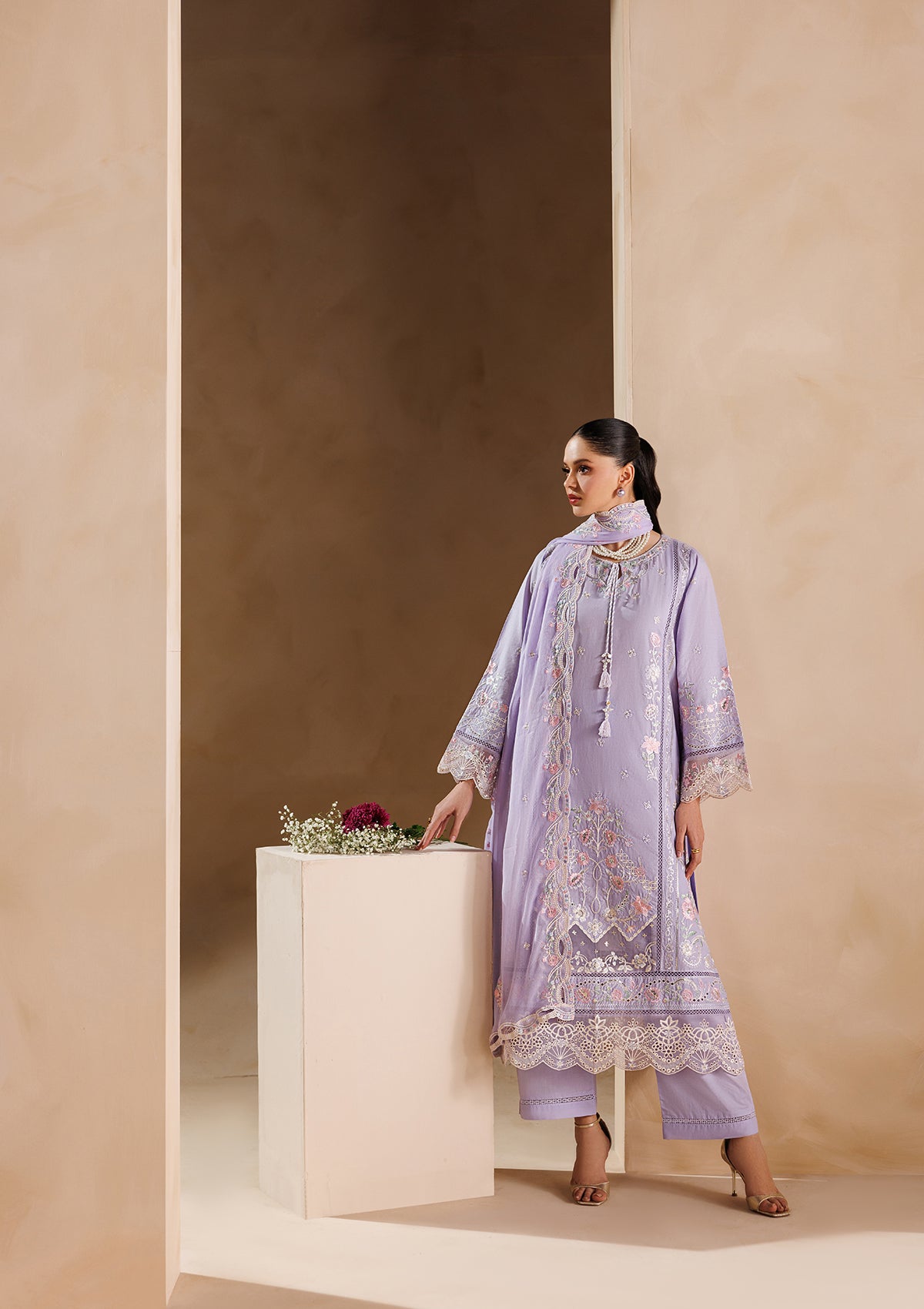 lawn Kurta Set in Purple ash